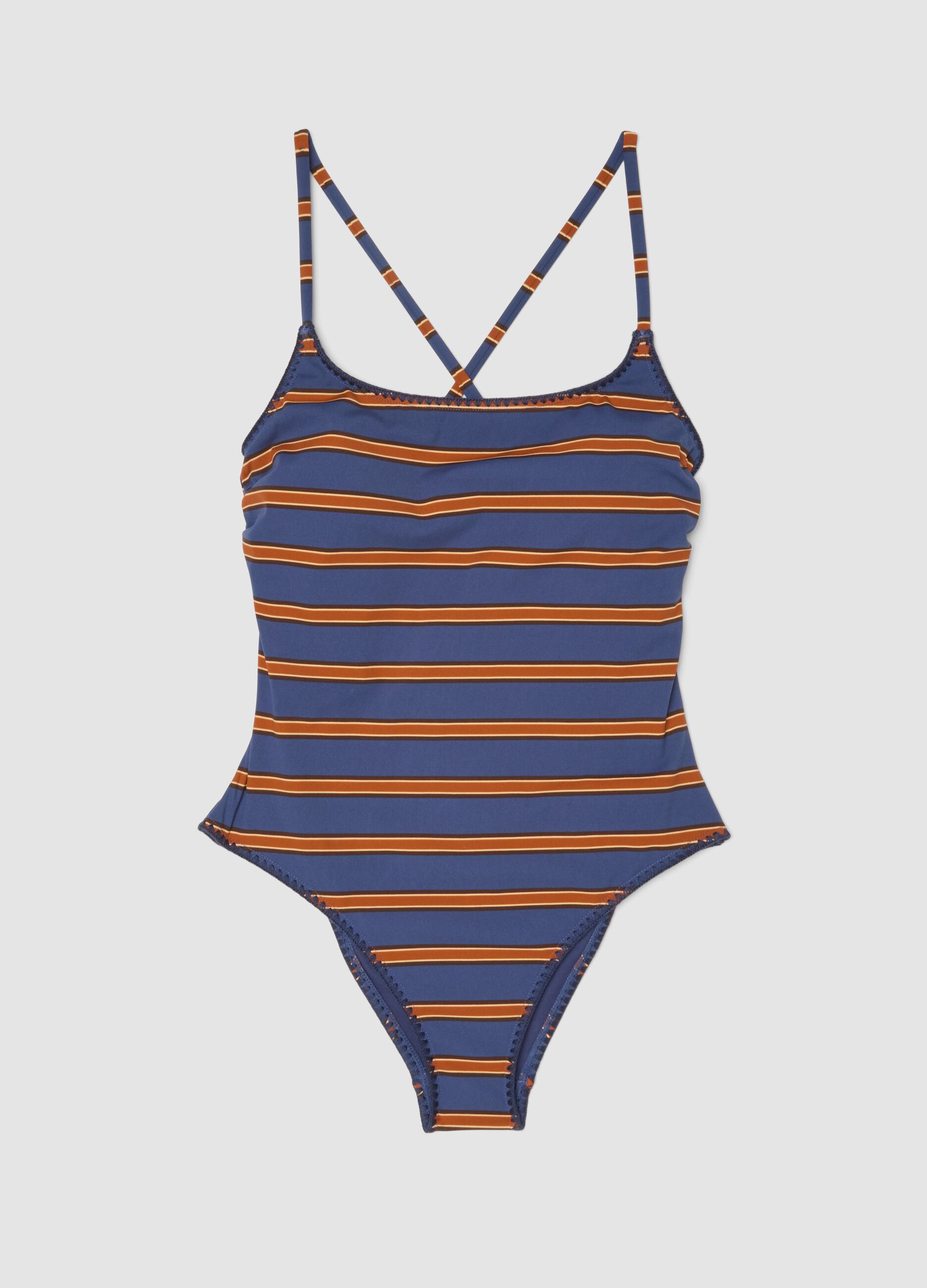 Stretch multicolour striped one-piece swimsuit