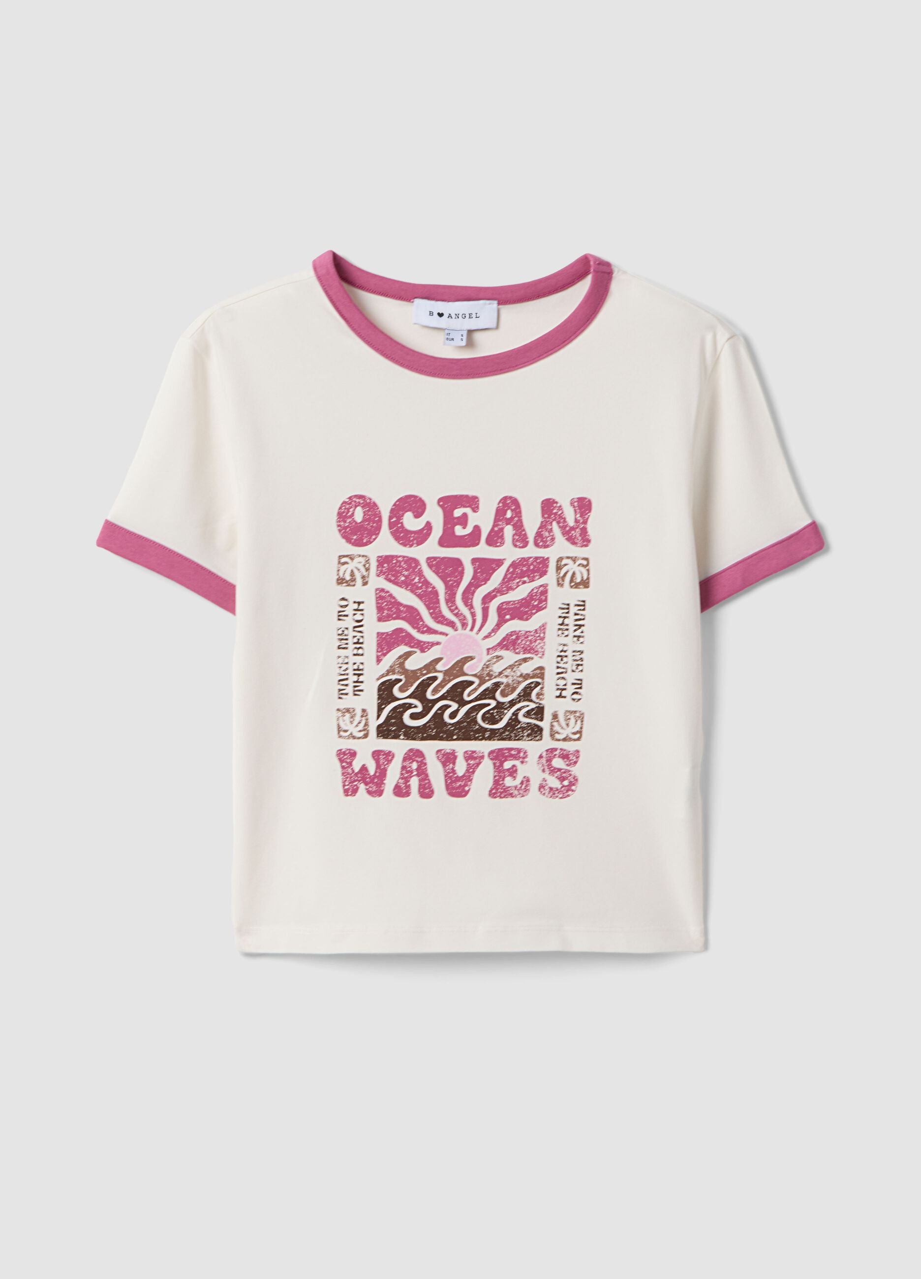 White regular-fit stretch cotton T-shirt with print