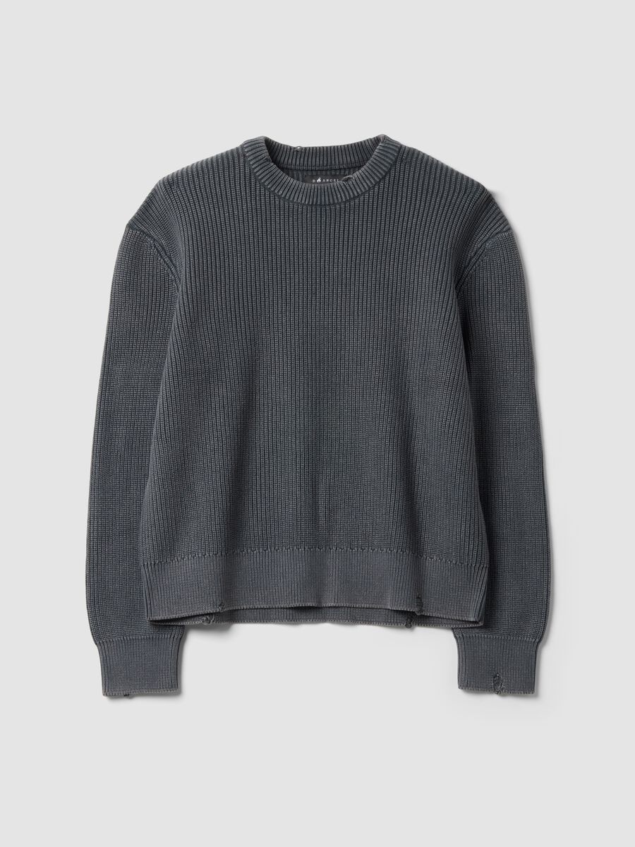 Grey pure cotton ribbed crew-neck jumper, regular fit_0