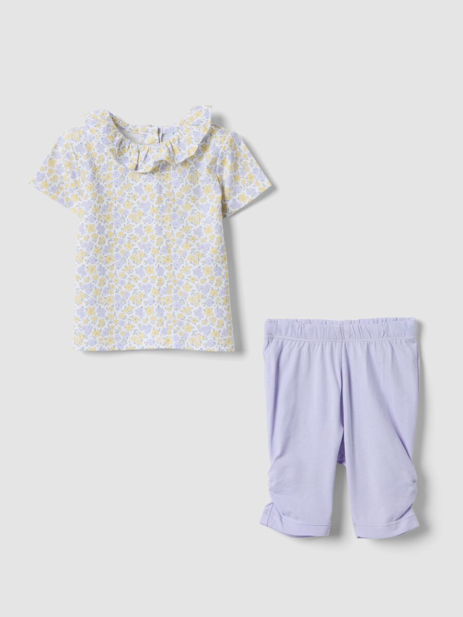 Purple and white pure organic cotton set with floral top and leggings_0