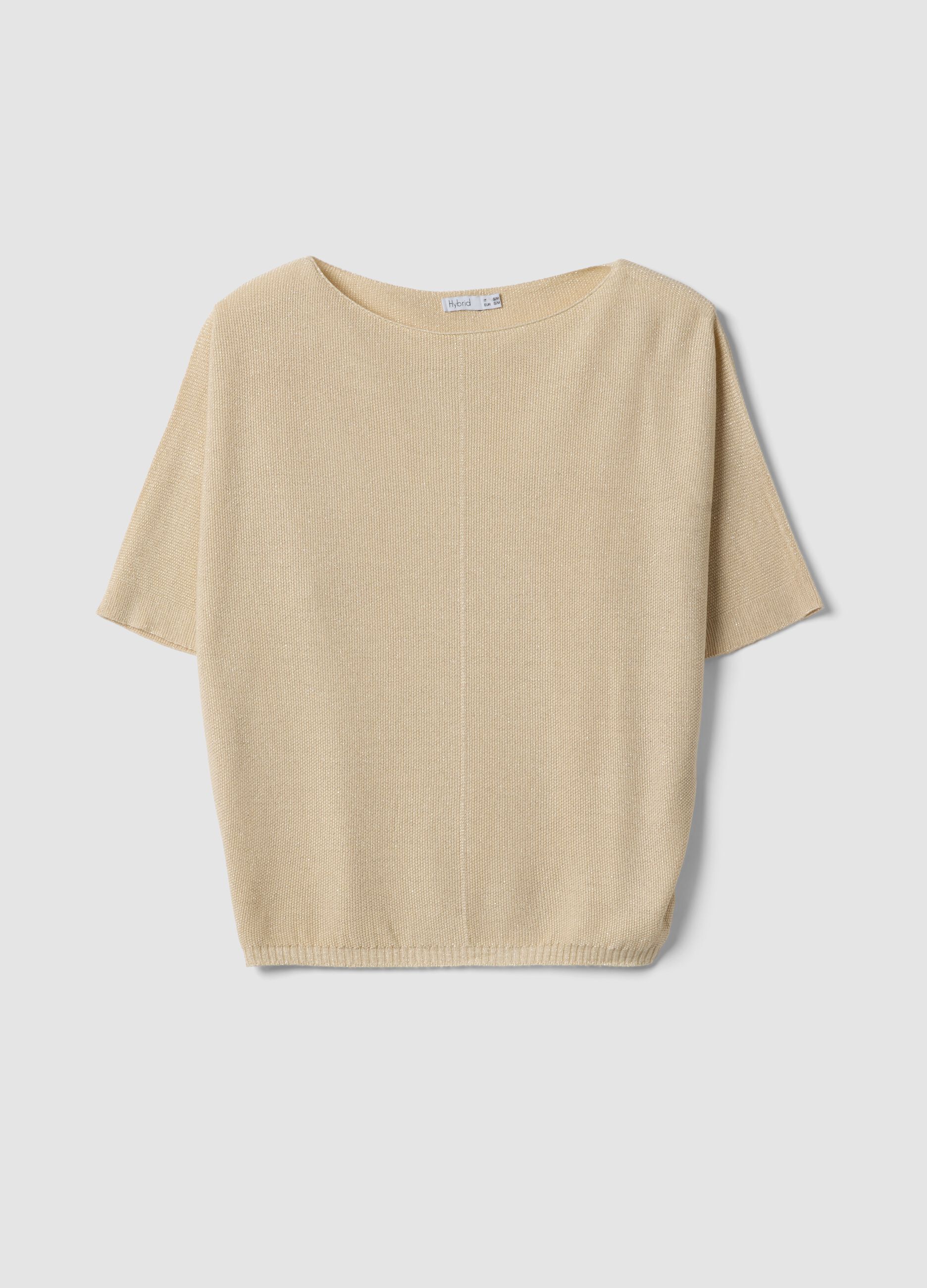 Beige viscose-blend regular-fit T-shirt
