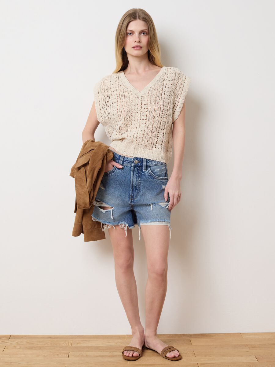 Women's beige cotton regular fit cropped top_1