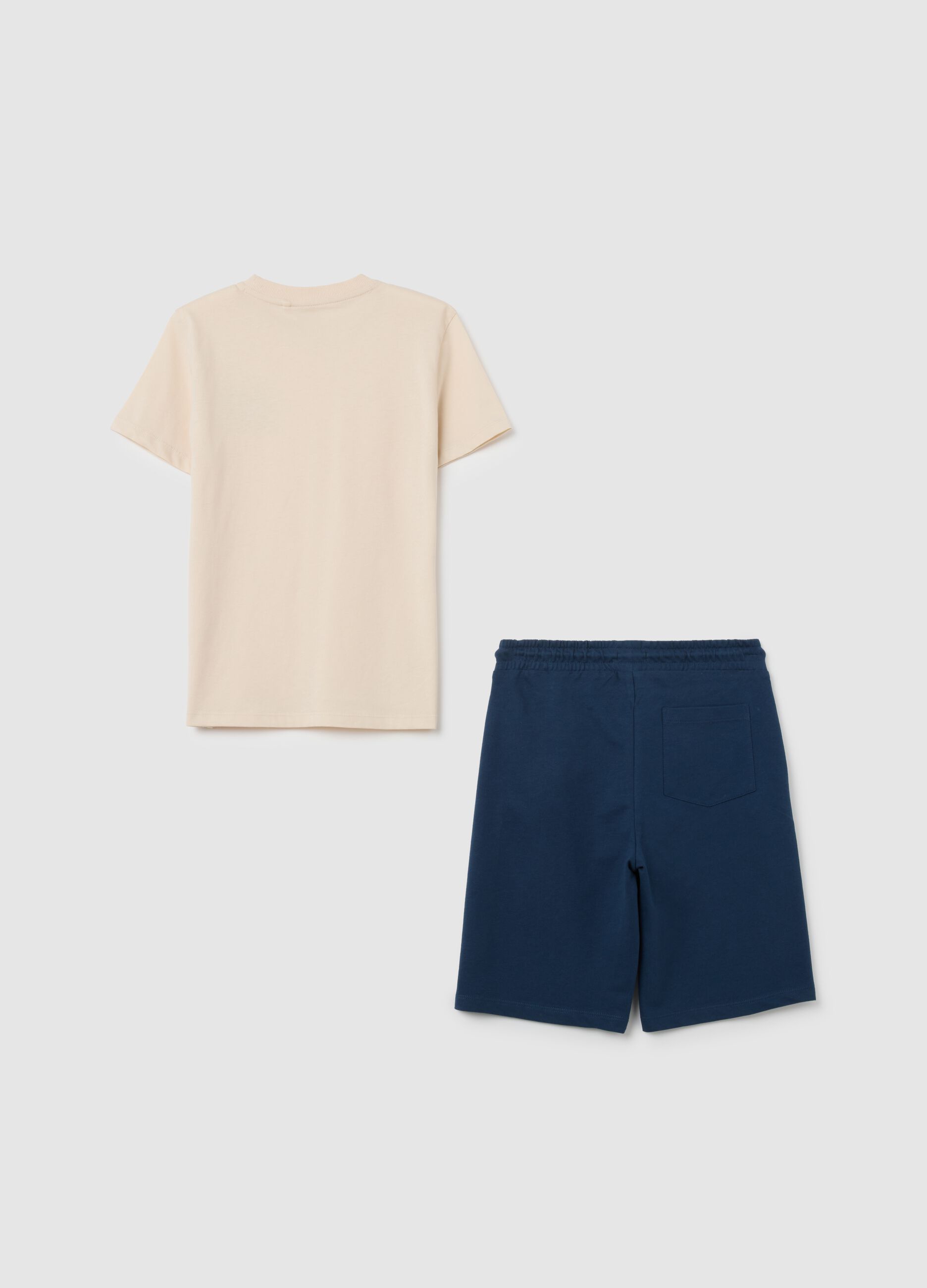 Boy's beige pure cotton t-shirt and shorts set, regular fit