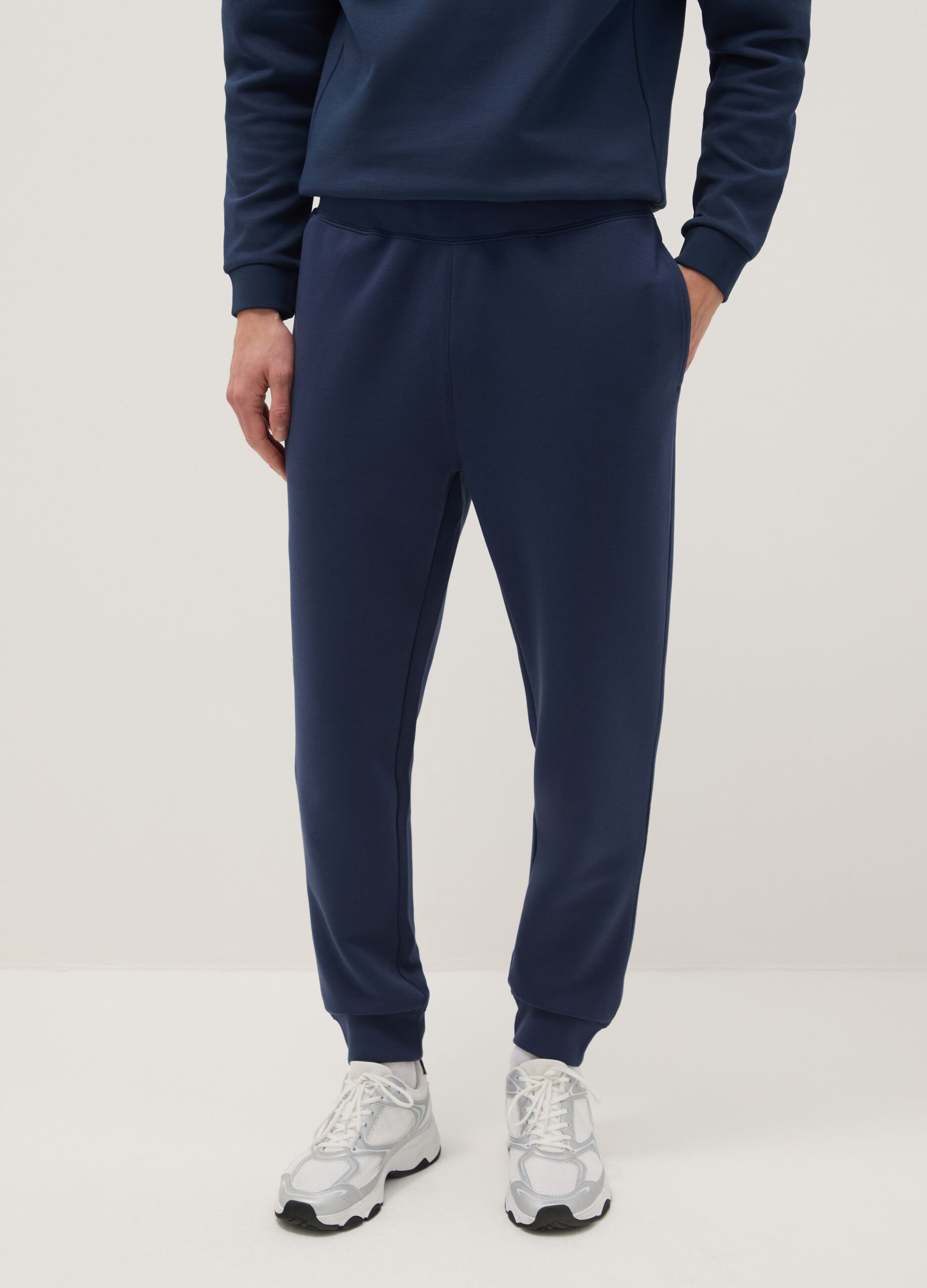Blue Regular Fit Cotton Blend Jogger Trousers
