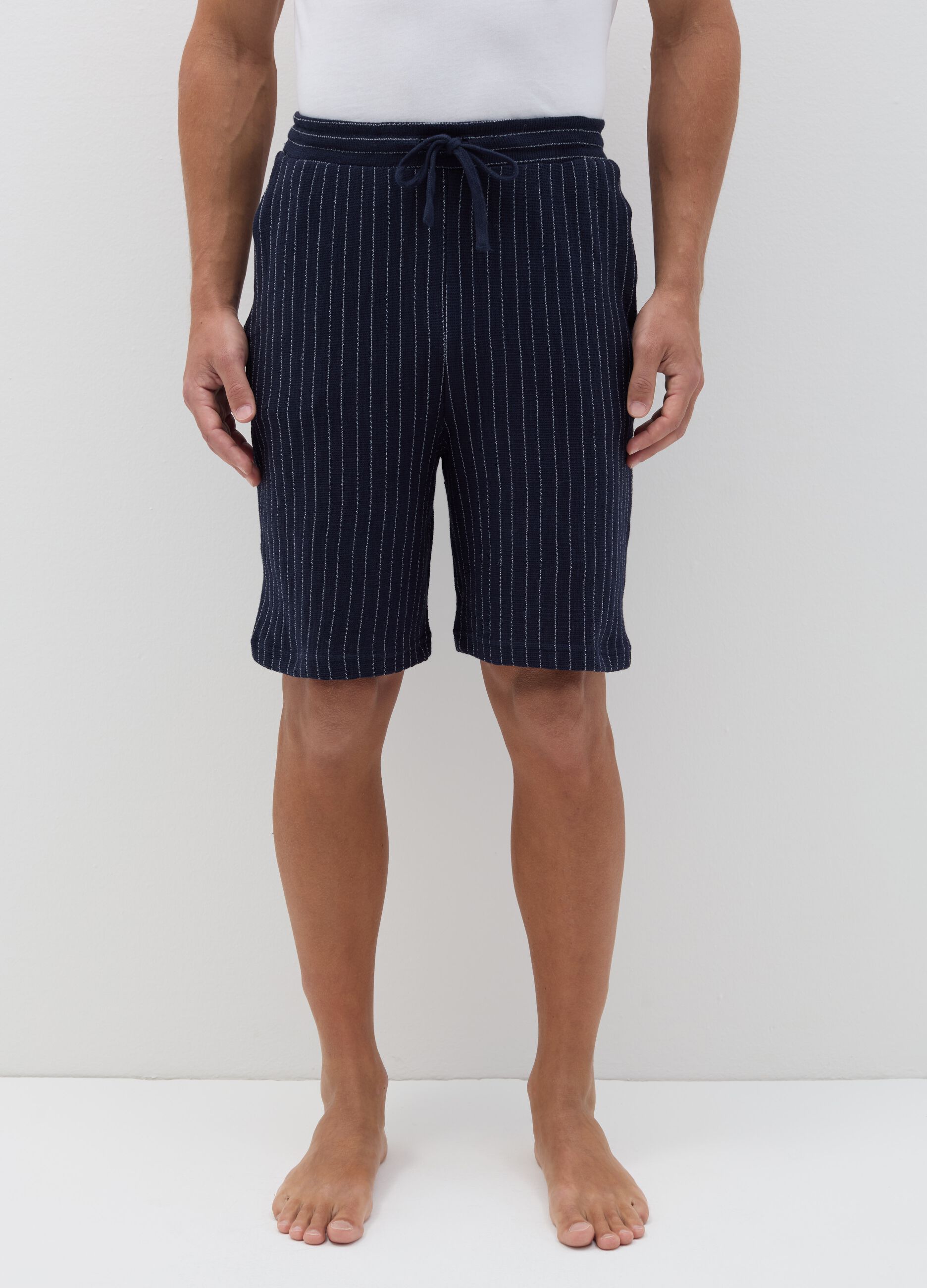Pinstriped pyjama shorts with drawstring