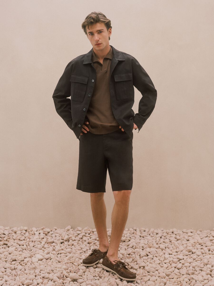Brown cotton-linen blend jacket regular fit_0