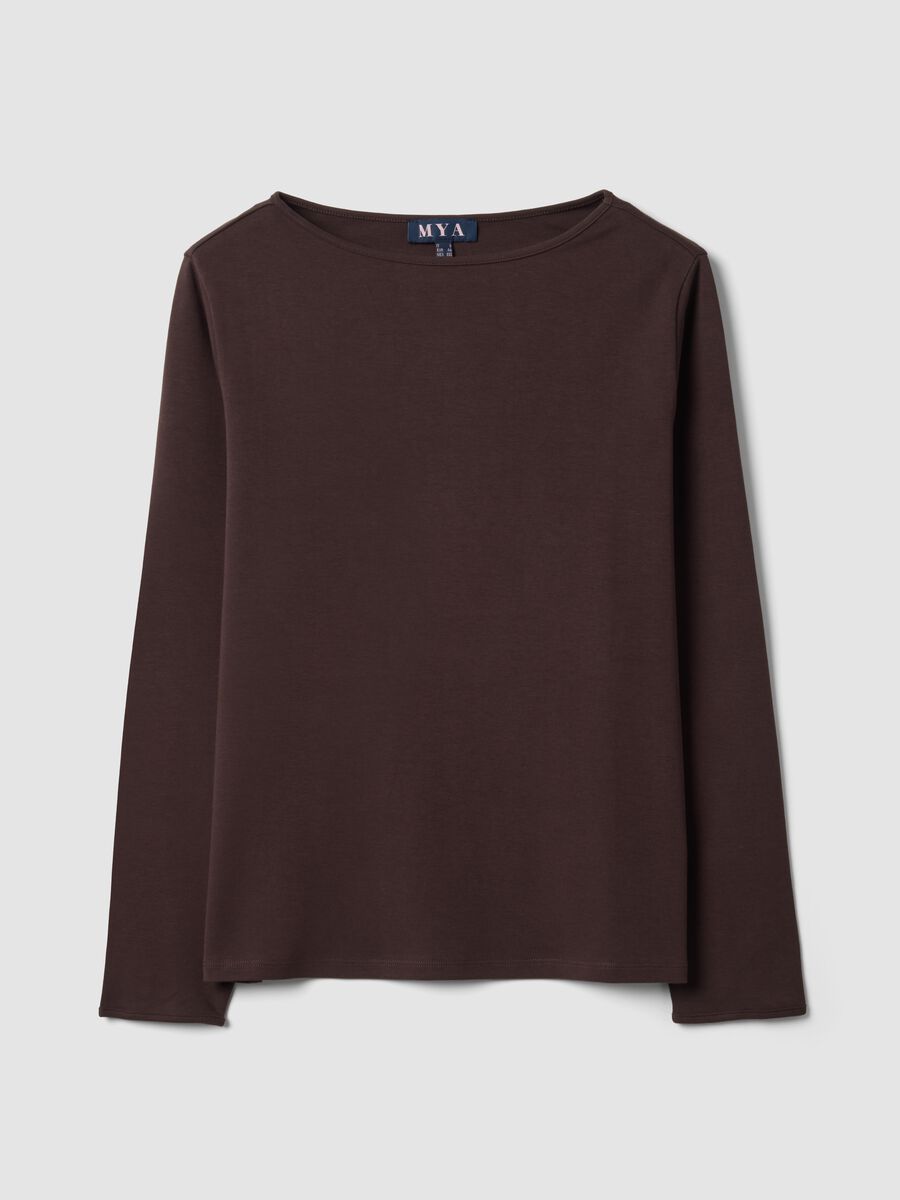 T-shirt marrone in puro cotone con girocollo regular fit_0