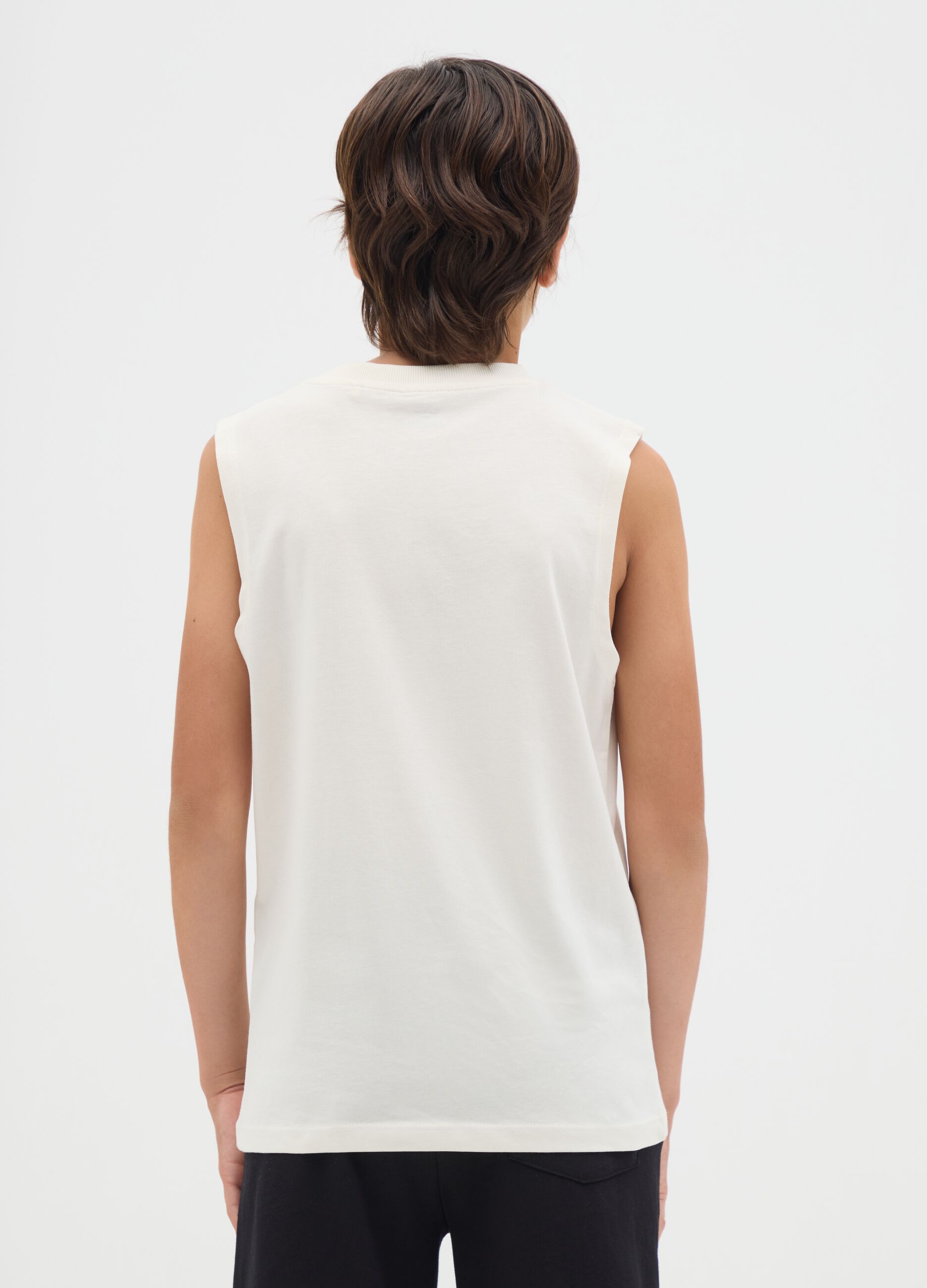 Boys' pure cotton white tank top regular fit