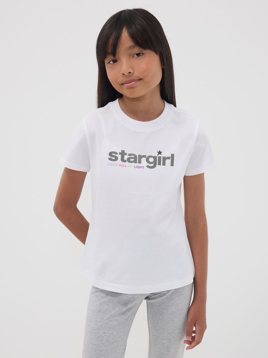 White pure organic cotton T-shirt with &ldquo;Stargirl&rdquo; print for girls_0