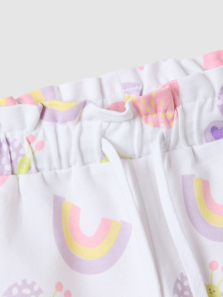 Girls' Regular Fit White Cotton Shorts with Prints_2