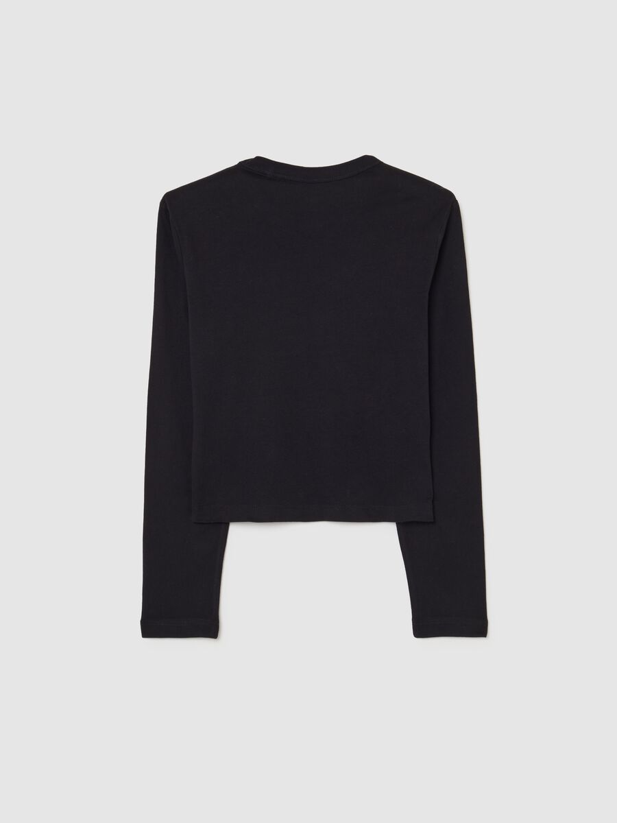 Maglietta nera da ragazza in puro cotone regular fit con stampa stelle_4
