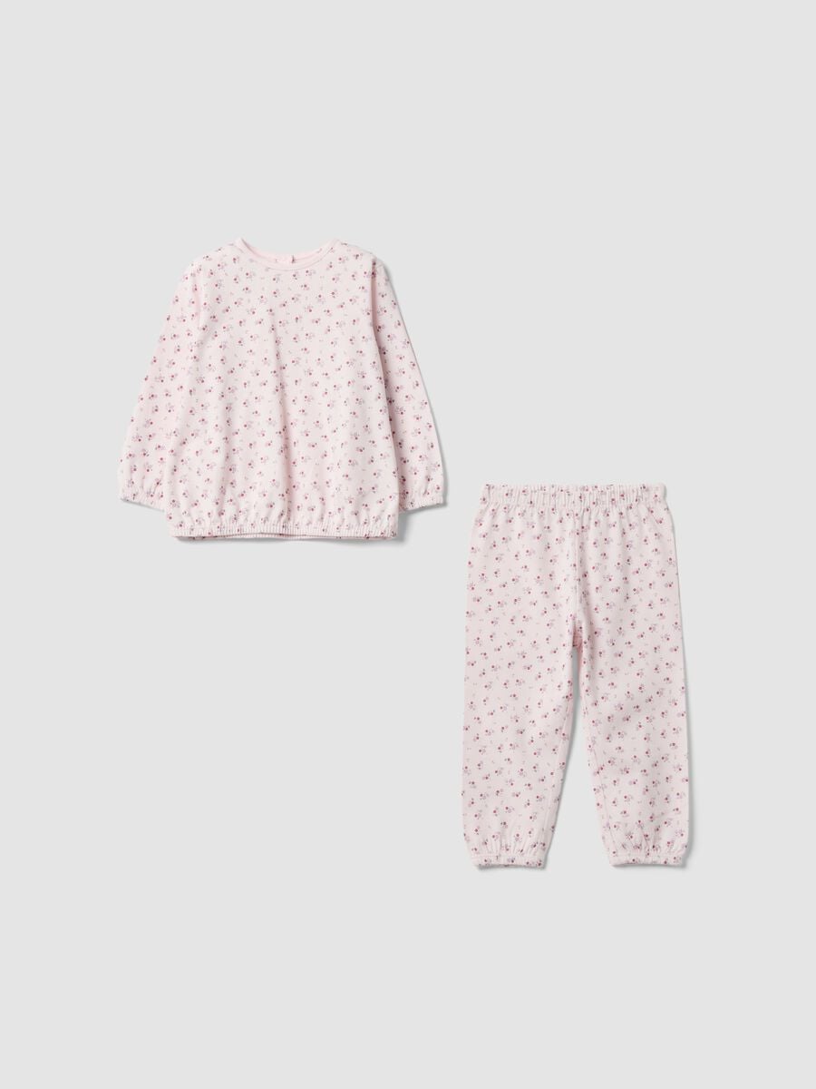 Pigiama rosa in puro cotone jersey organico con fantasia floreale per neonata e bimba_0