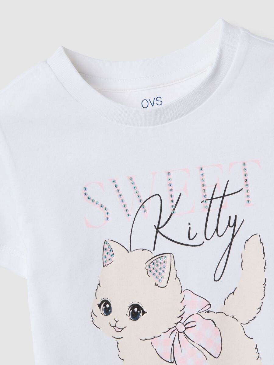 T-shirt in puro cotone bianca regular fit con stampa per bambina_2