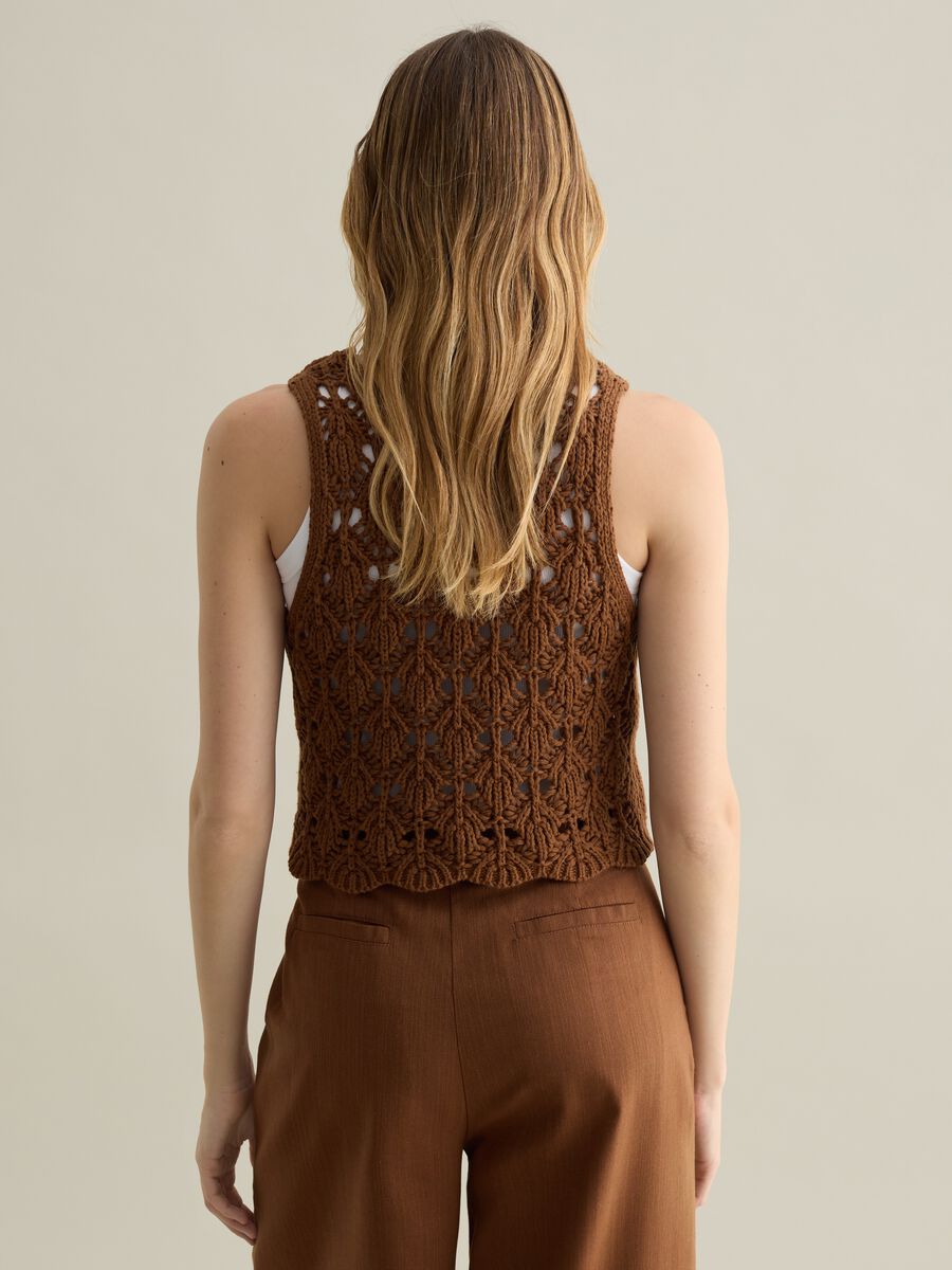 Brown tank top in crochet cotton_3