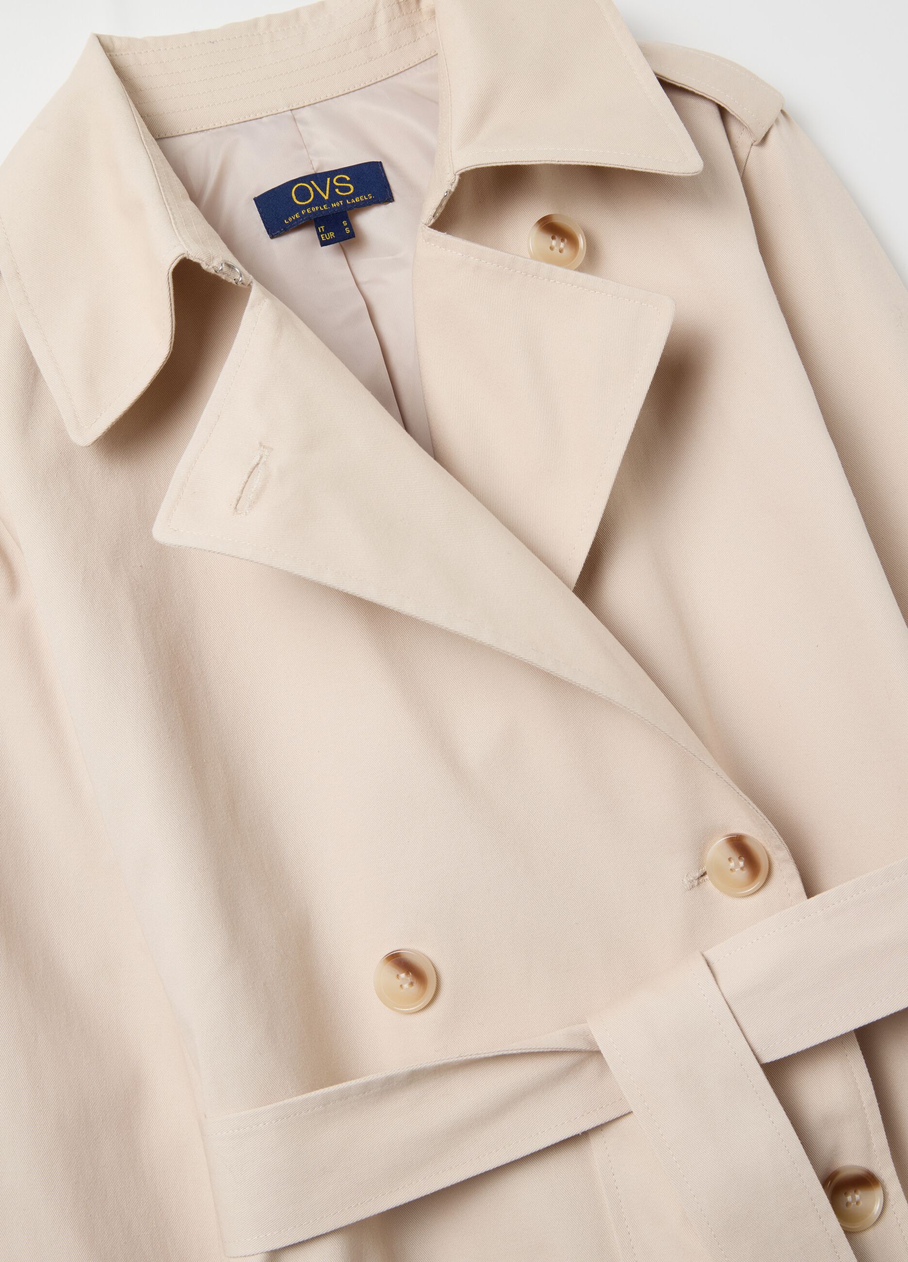 Long double-breasted trench coat with belt