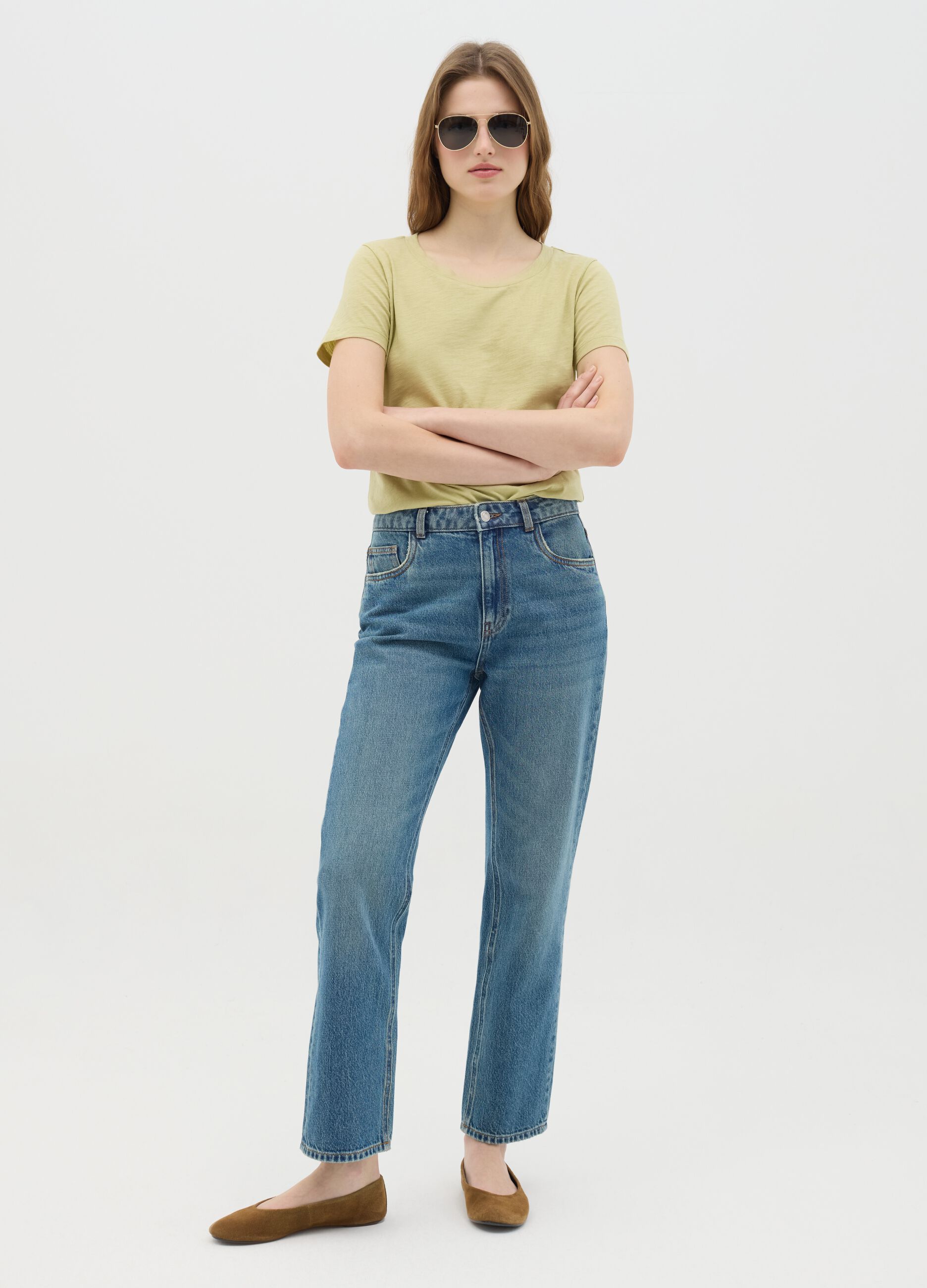 T-shirt da donna in puro cotone verde regular fit