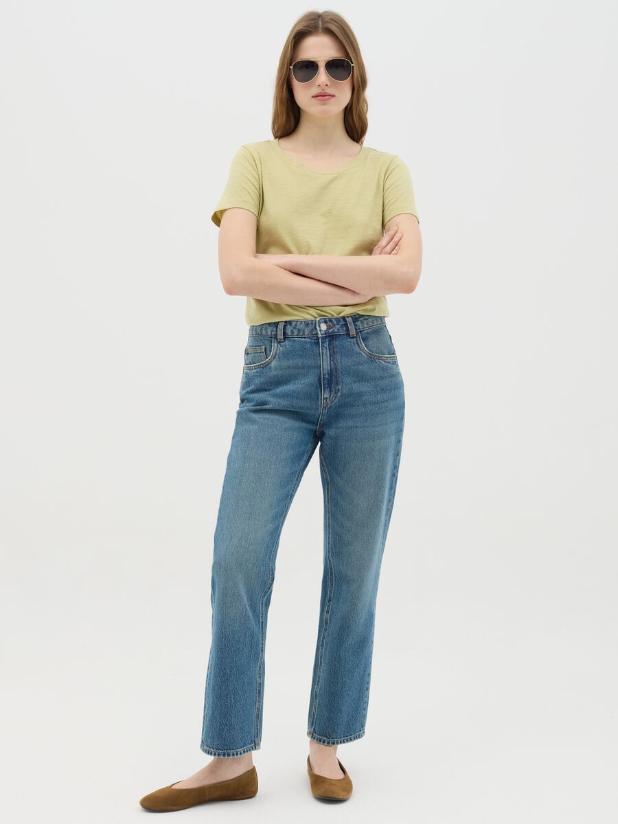 Light yellow crew neck T-shirt in pure cotton Ovs_1