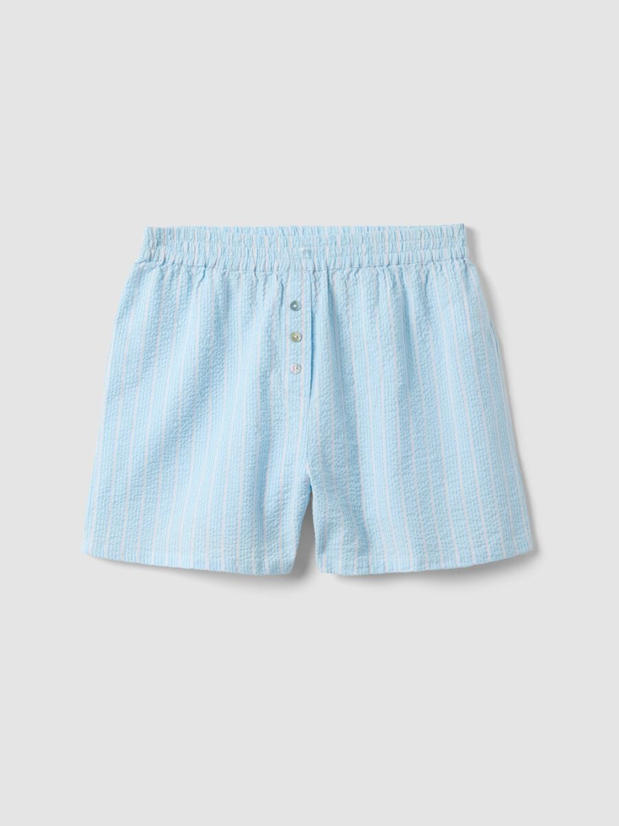 Shorts pigiama in puro cotone azzurri a righe regular fit_4