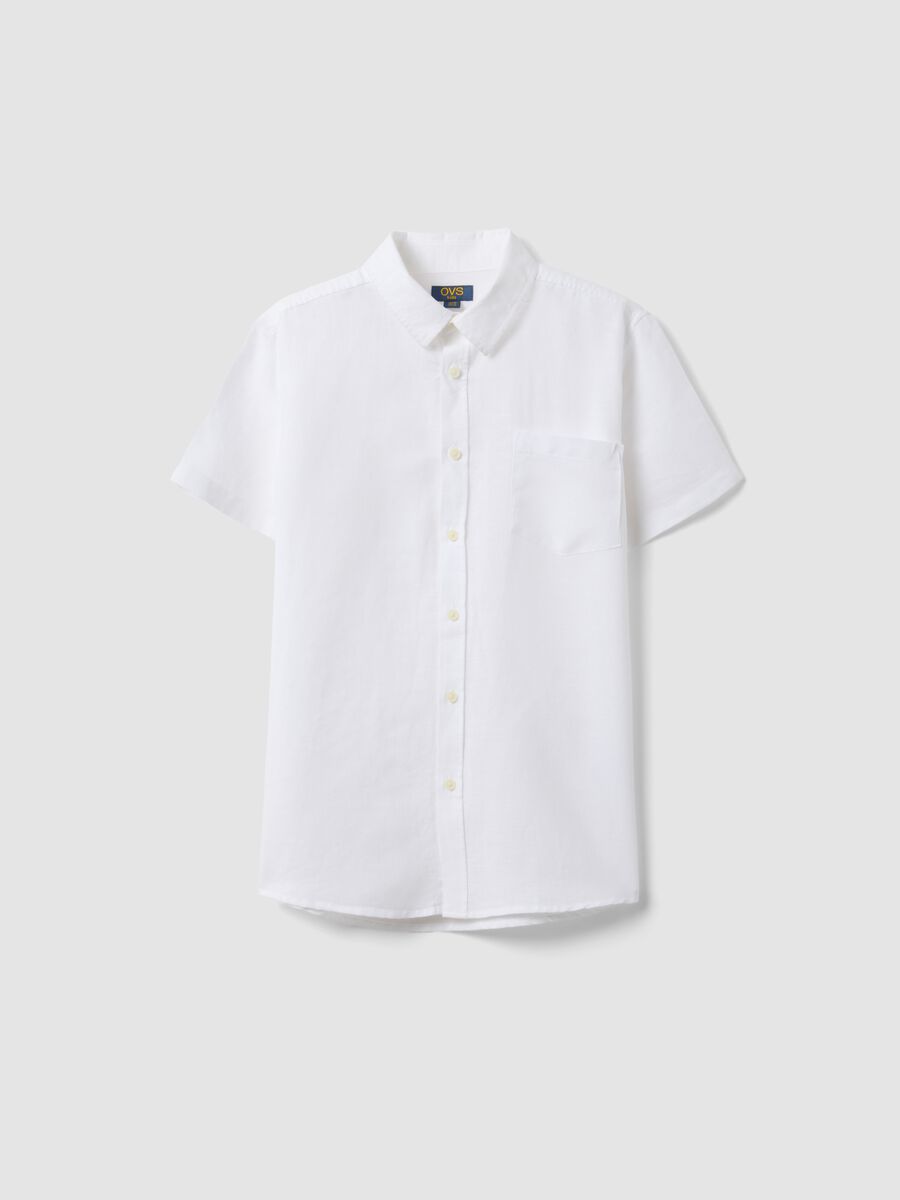 Camicia bianca in misto lino e cotone da ragazzo regular fit_0