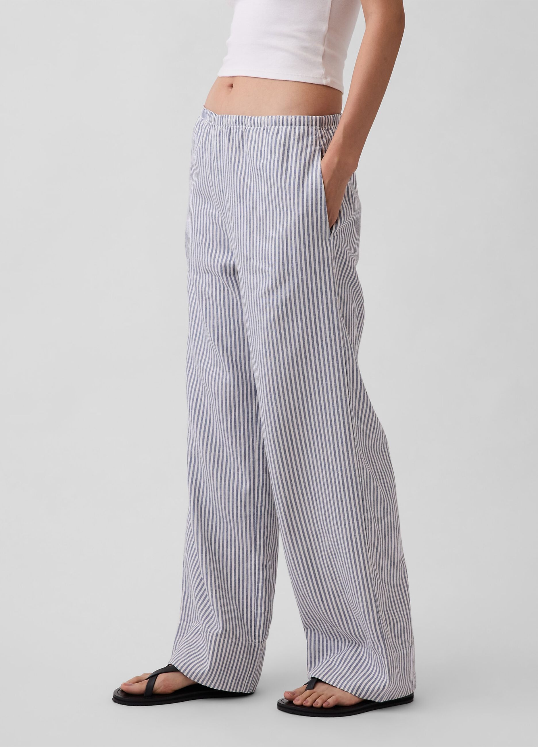 Striped linen-blend trousers