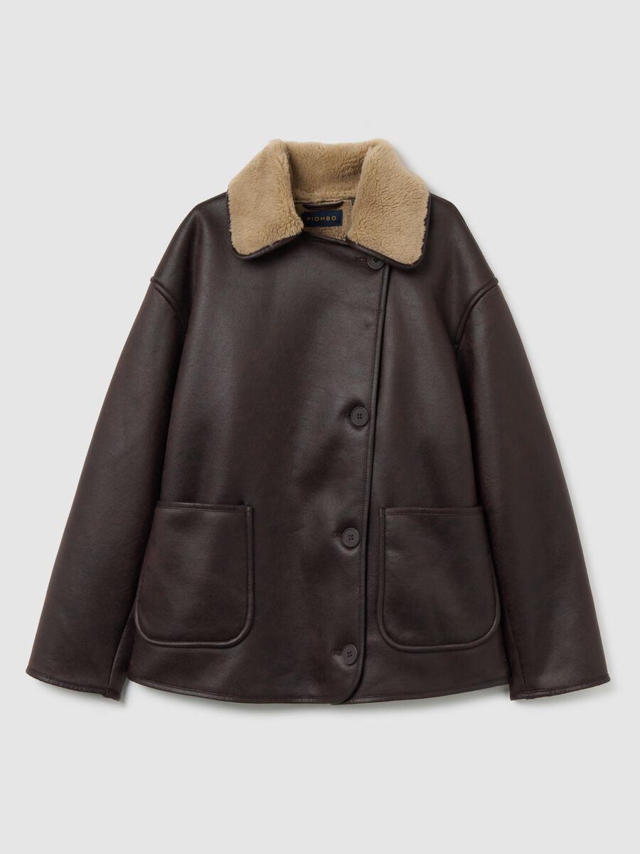 Giacca marrone con colletto a contrasto oversize_5