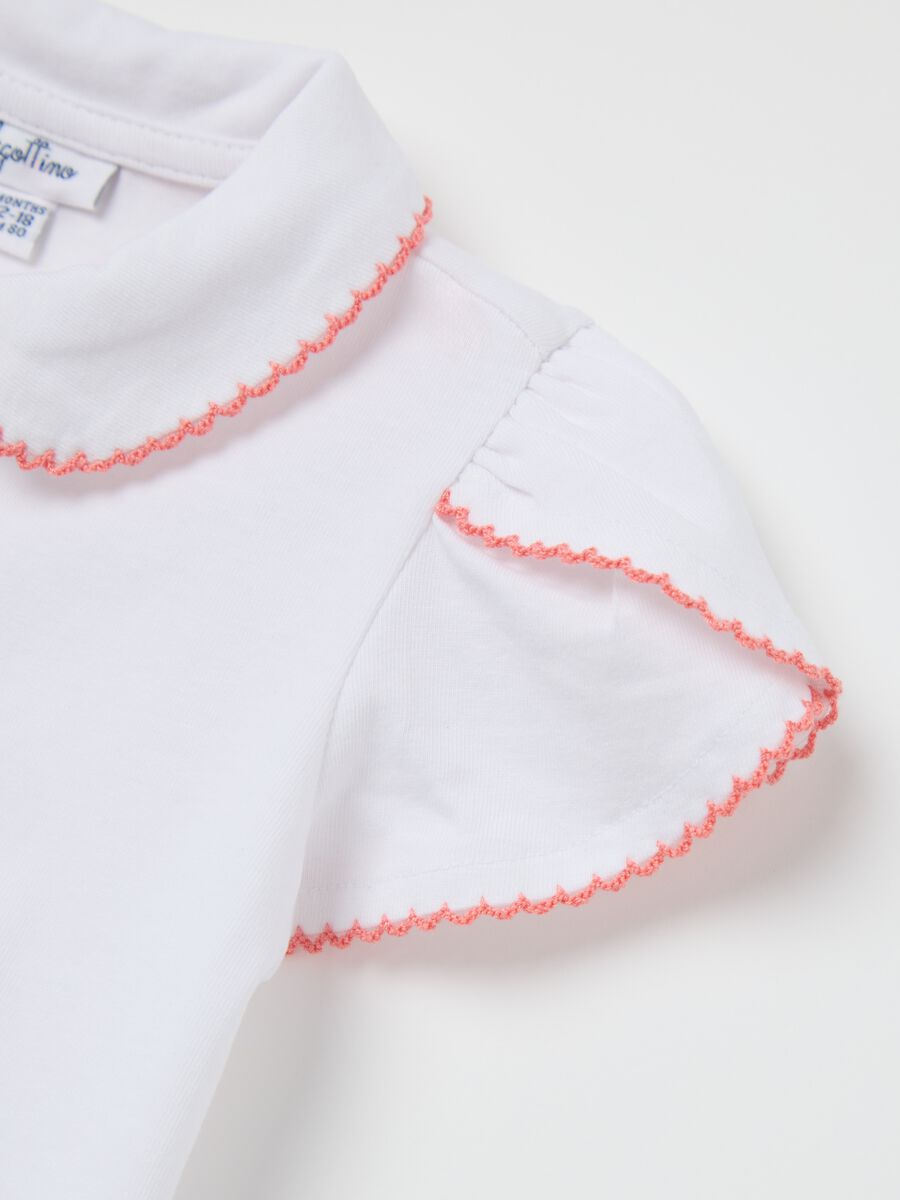 White stretch cotton polo shirt with flounce_3