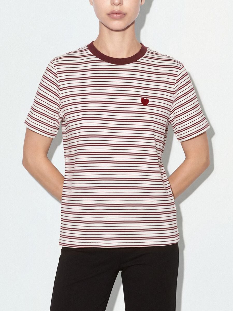 Multicolour relaxed-fit striped pure cotton T-shirt with chest embroidery_3
