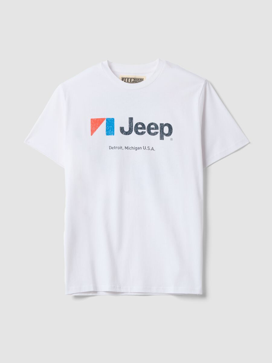 T-shirt bianca in puro cotone girocollo con stampa Jeep_0