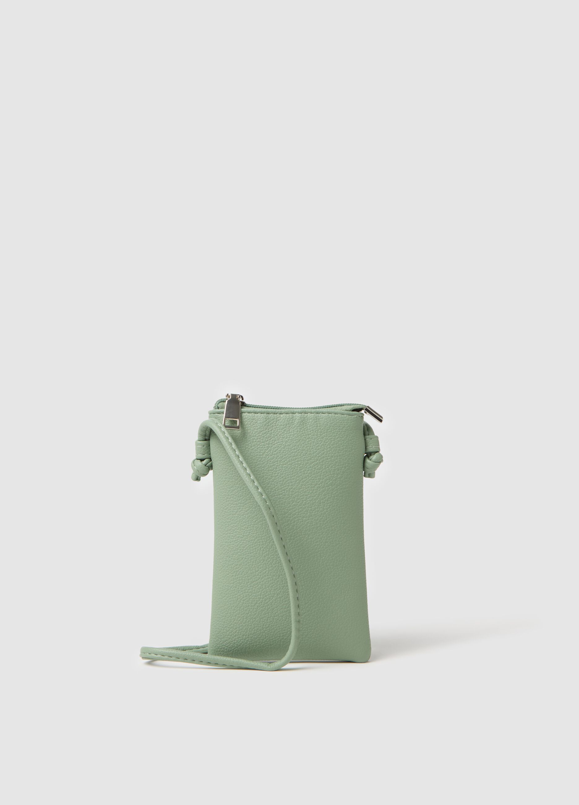 Green mobile phone holder with shoulder strap