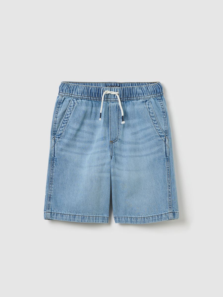 Blue Denim Shorts with Elastic Waist_0