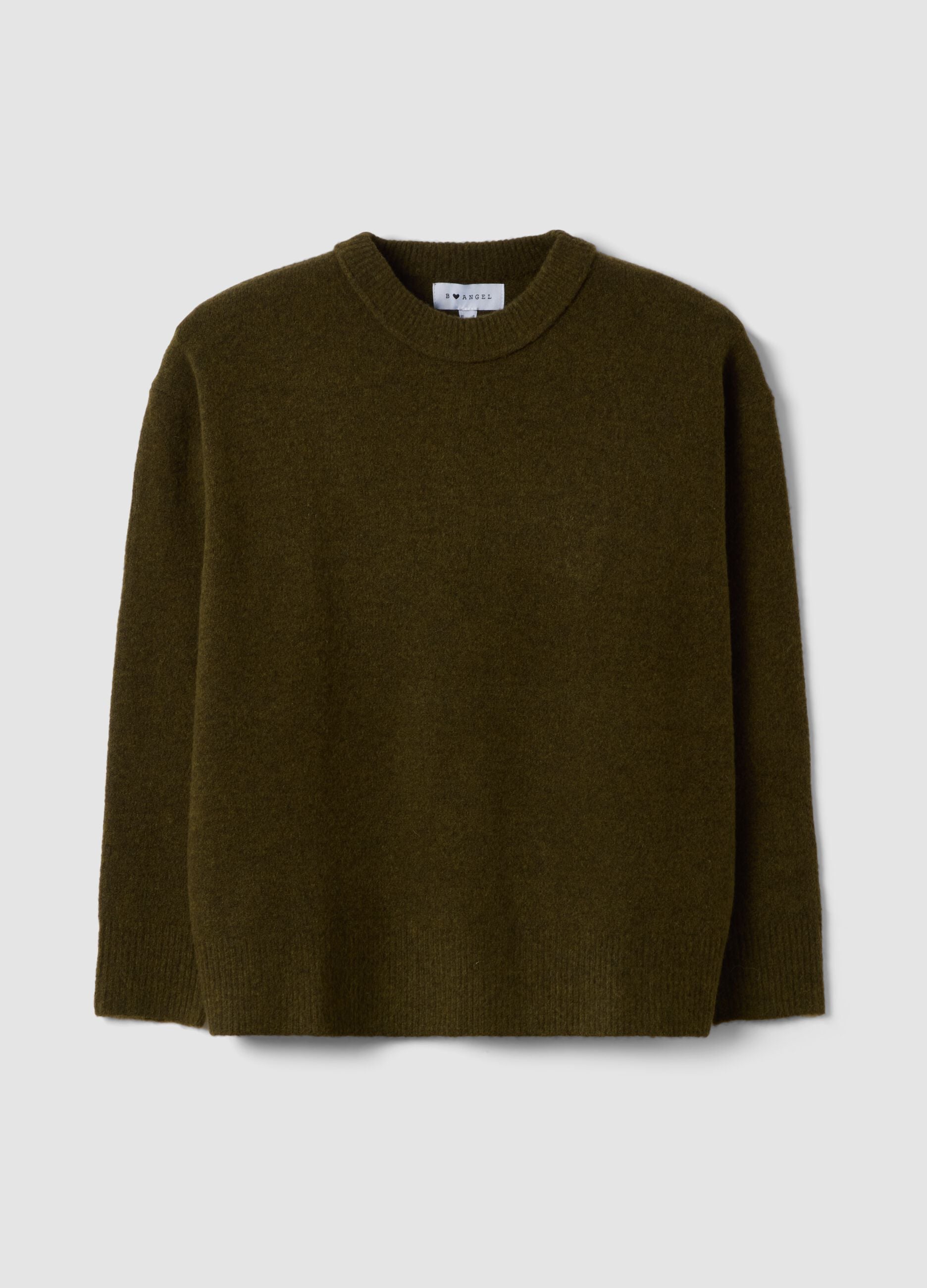 Green stretch wool crew-neck jumper