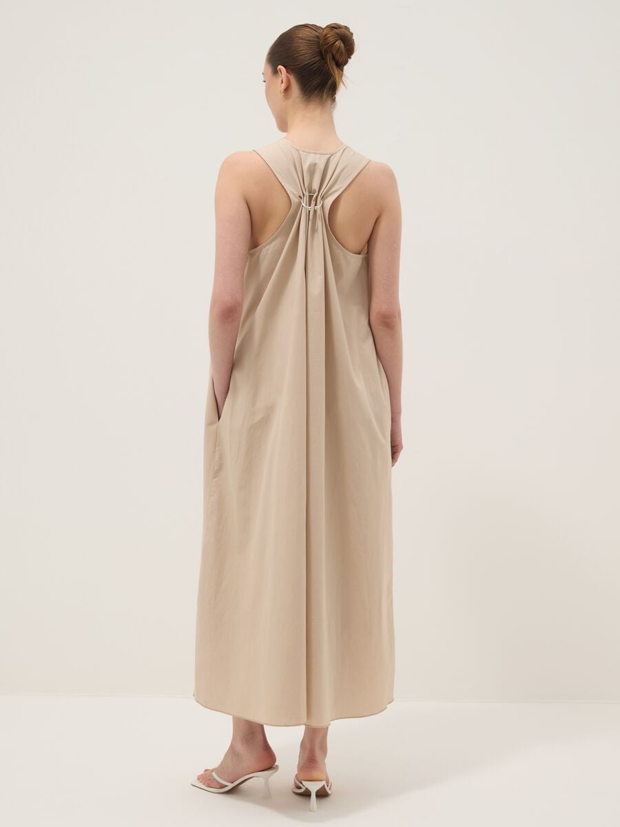 Beige midi dress in pure cotton with V-neck_3