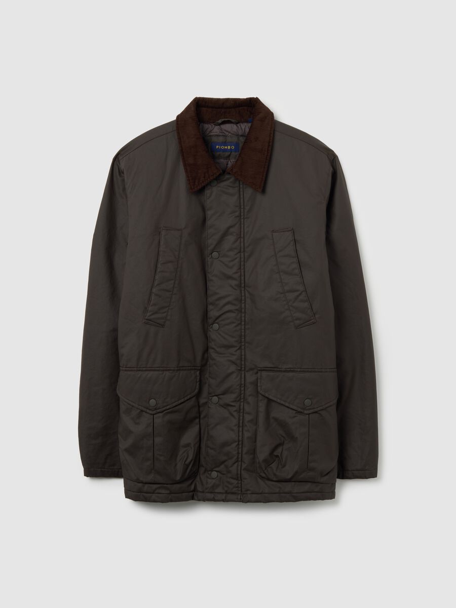 Brown padded jacket with zip and buttons_0