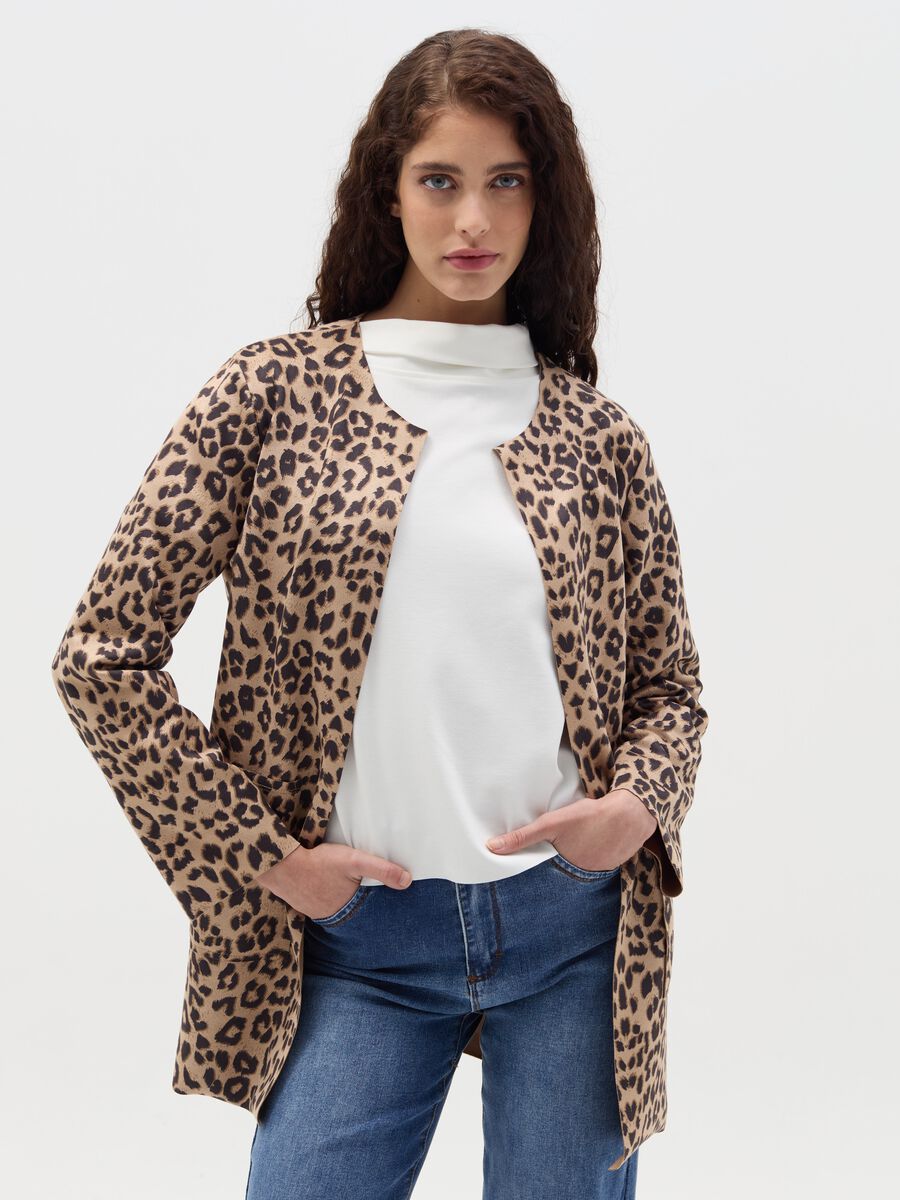 Long open jacket with animal print_0