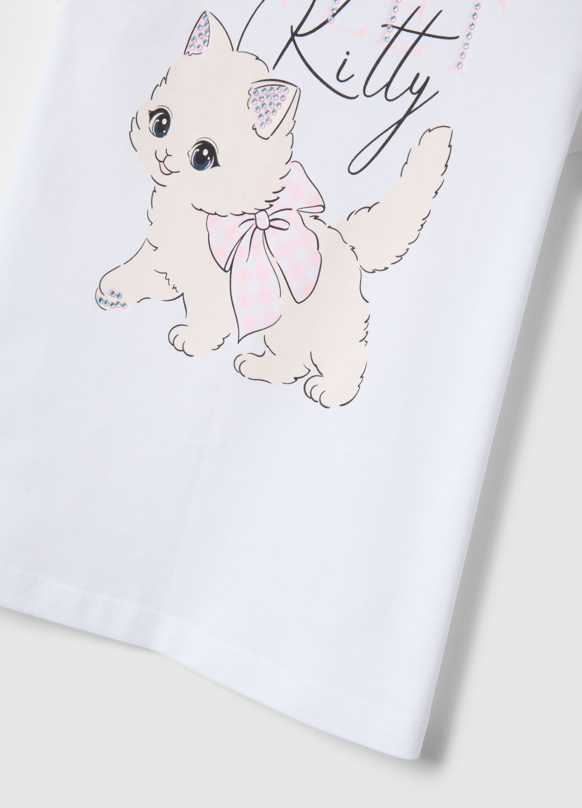 White pure cotton t-shirt regular fit with print for girls