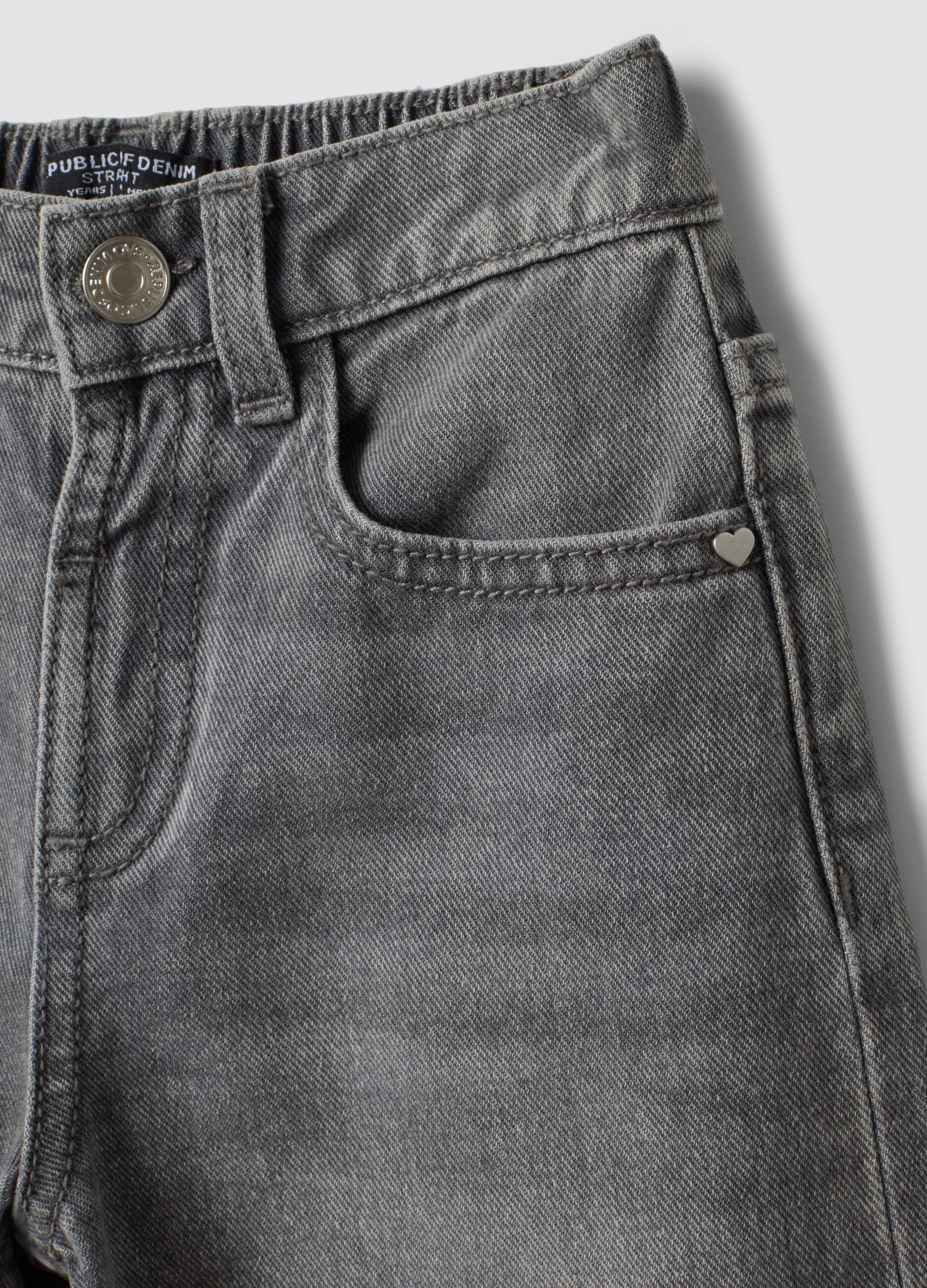 Jeans denim grigi in puro cotone straight fit per bambina