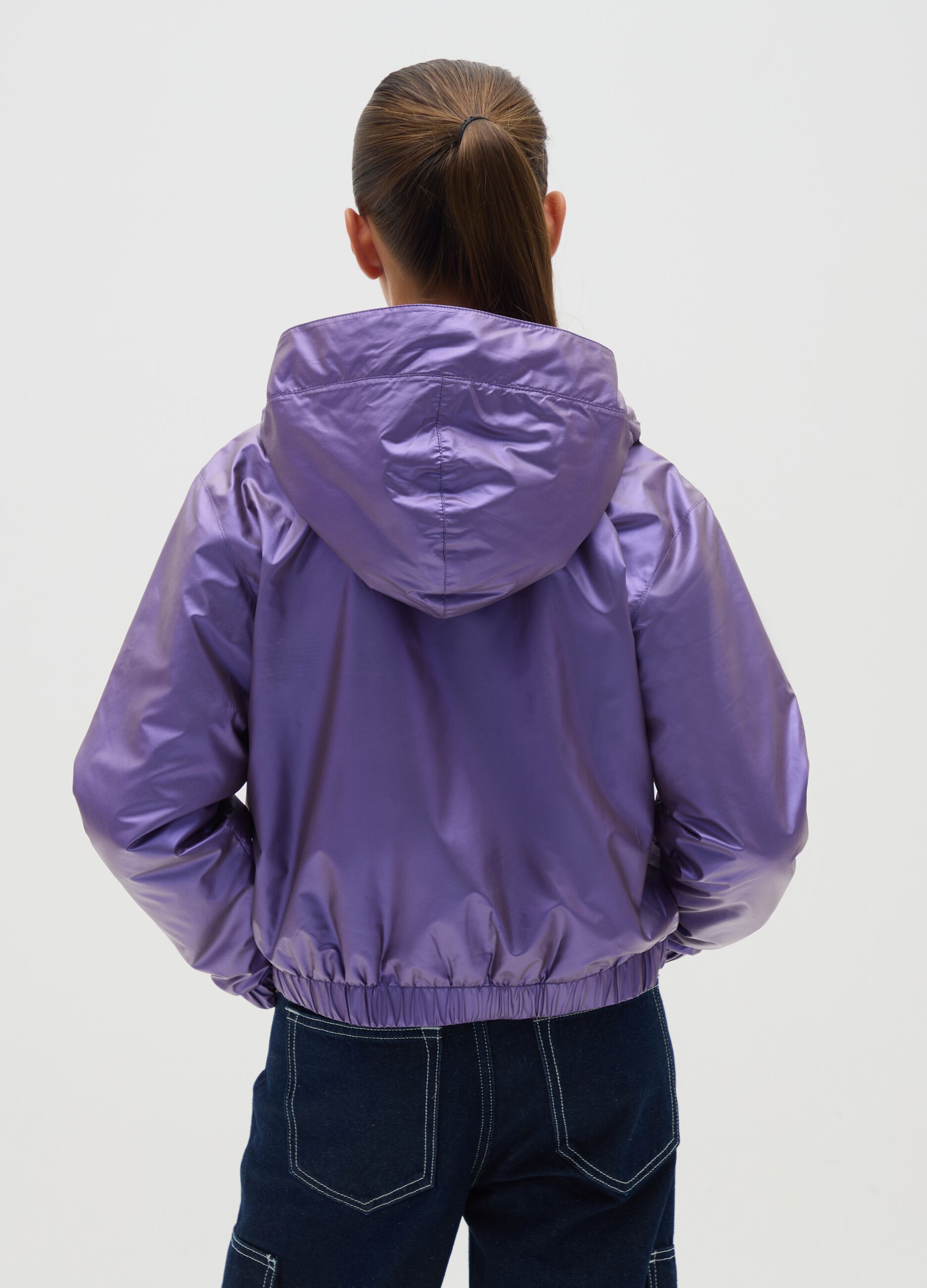 Girls' purple regular fit jacket with hood