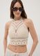 Beige crochet crop tank top in cotton blend, regular fit_0