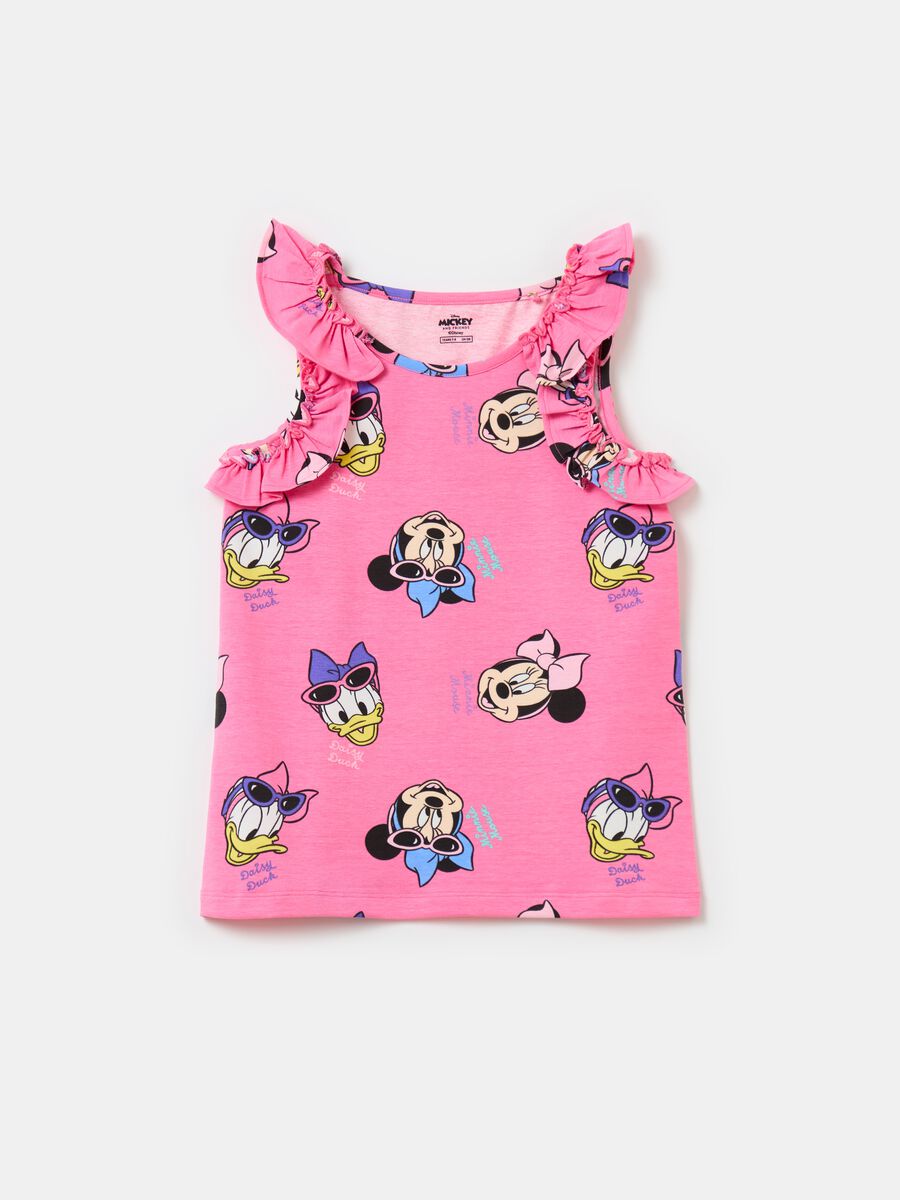 Tank top con rouches stampa Minnie e Paperina_0