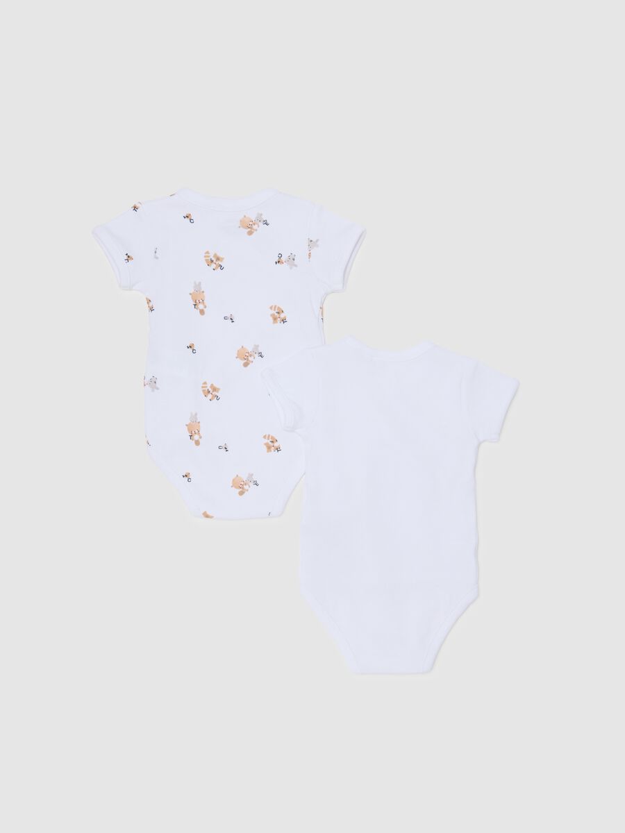 Newborn Girls’ White Cotton Bipack Bodysuit with Animal Print_1
