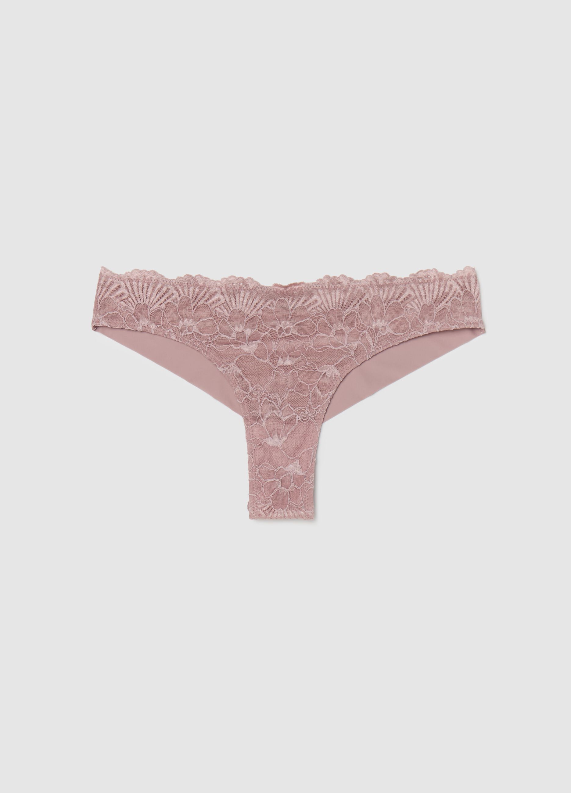 Microfibre Brazilian-cut briefs with lace front