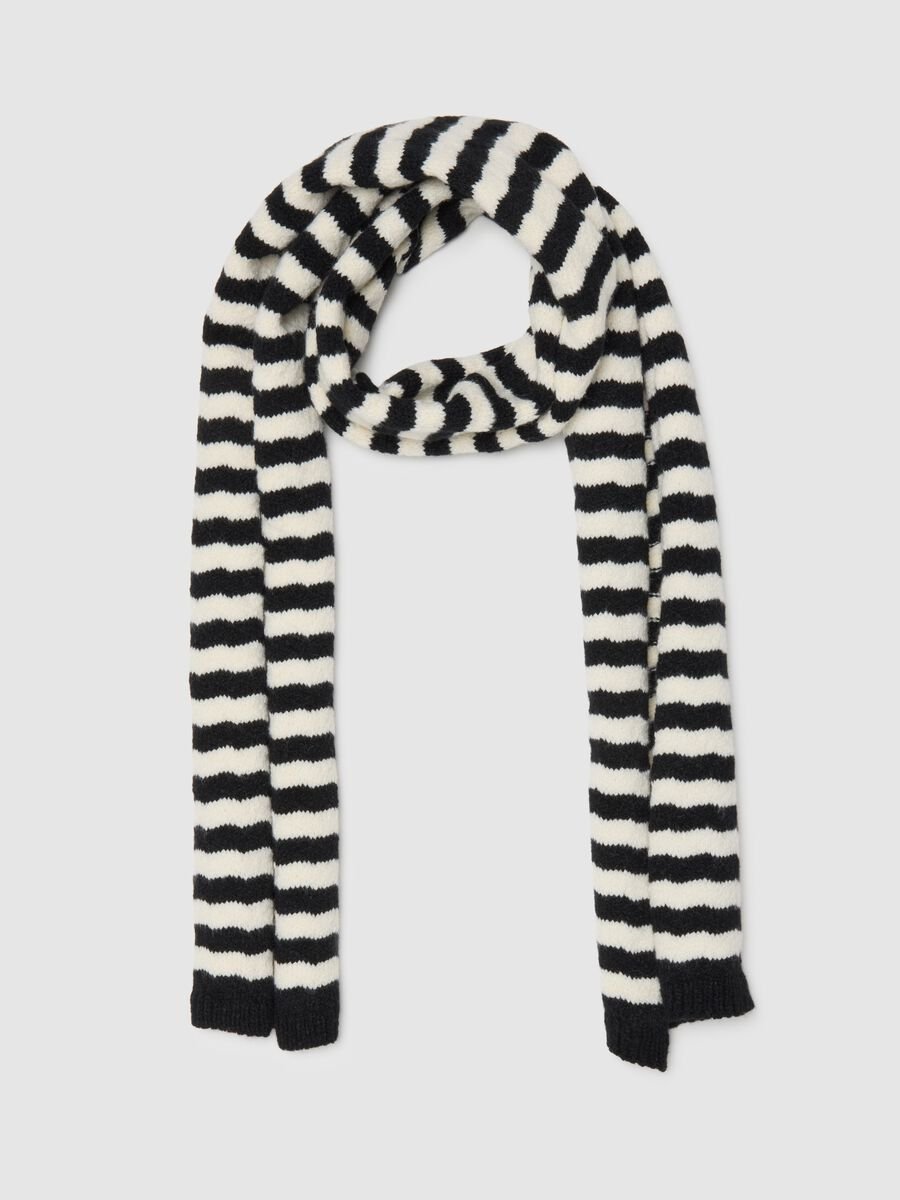 Girls' Black and White Striped Scarf_0