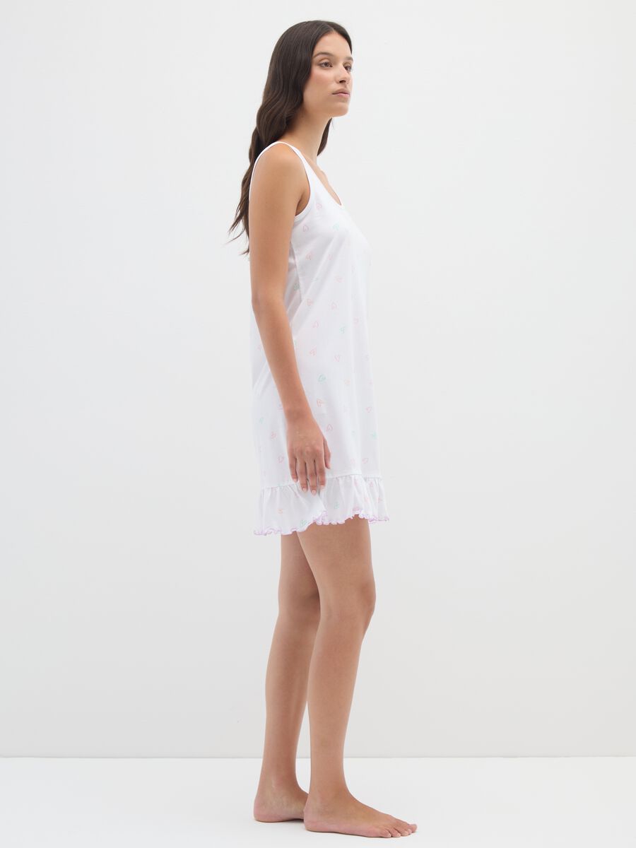 Camicia da notte in puro cotone bianco con fantasia cuori _1