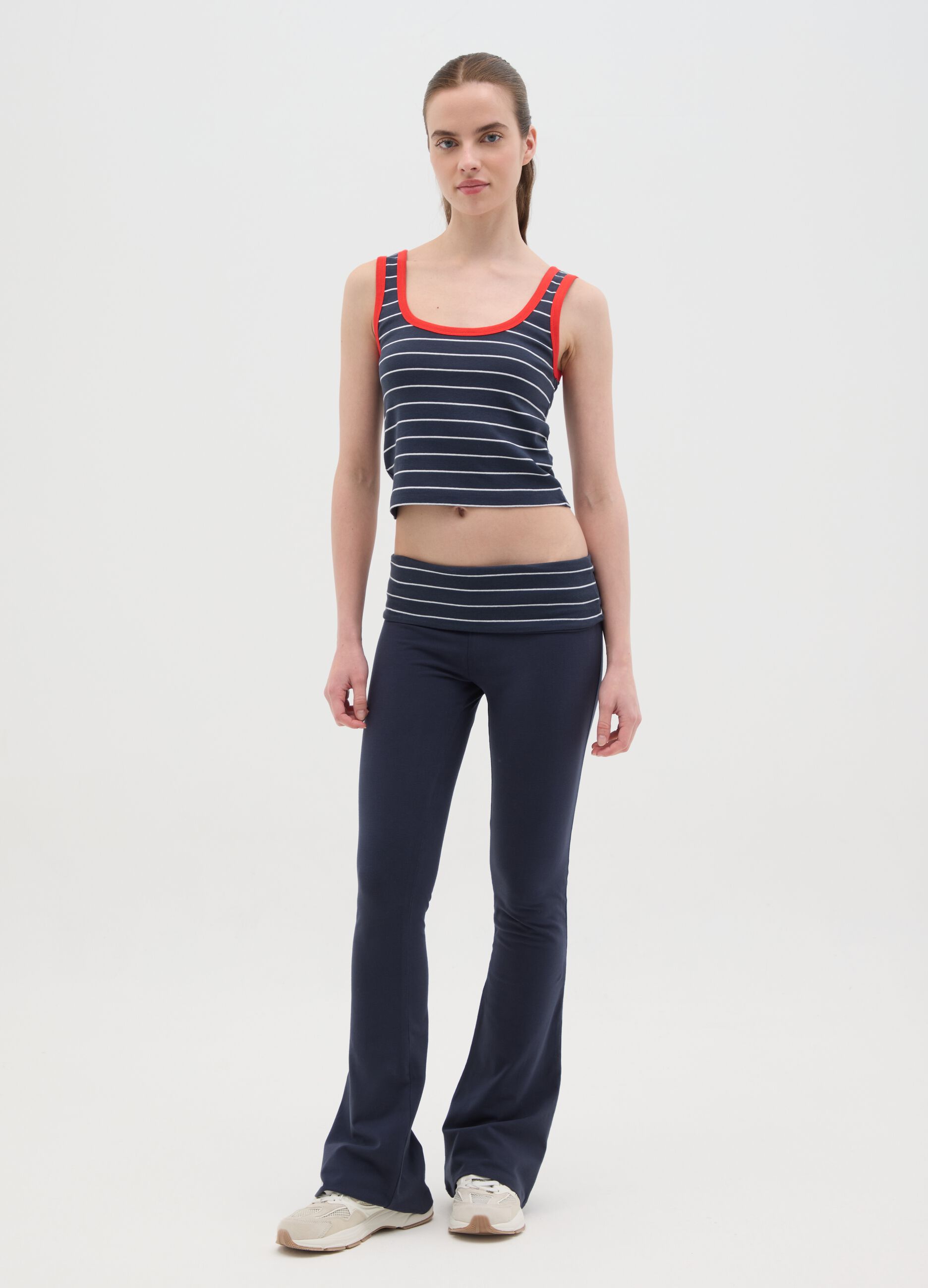 Women's pure cotton multicolor tank top regular fit with blue and white stripes
