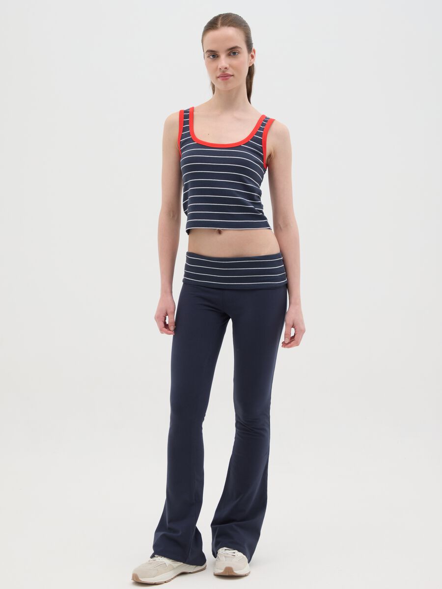 Women's pure cotton multicolor tank top regular fit with blue and white stripes_1