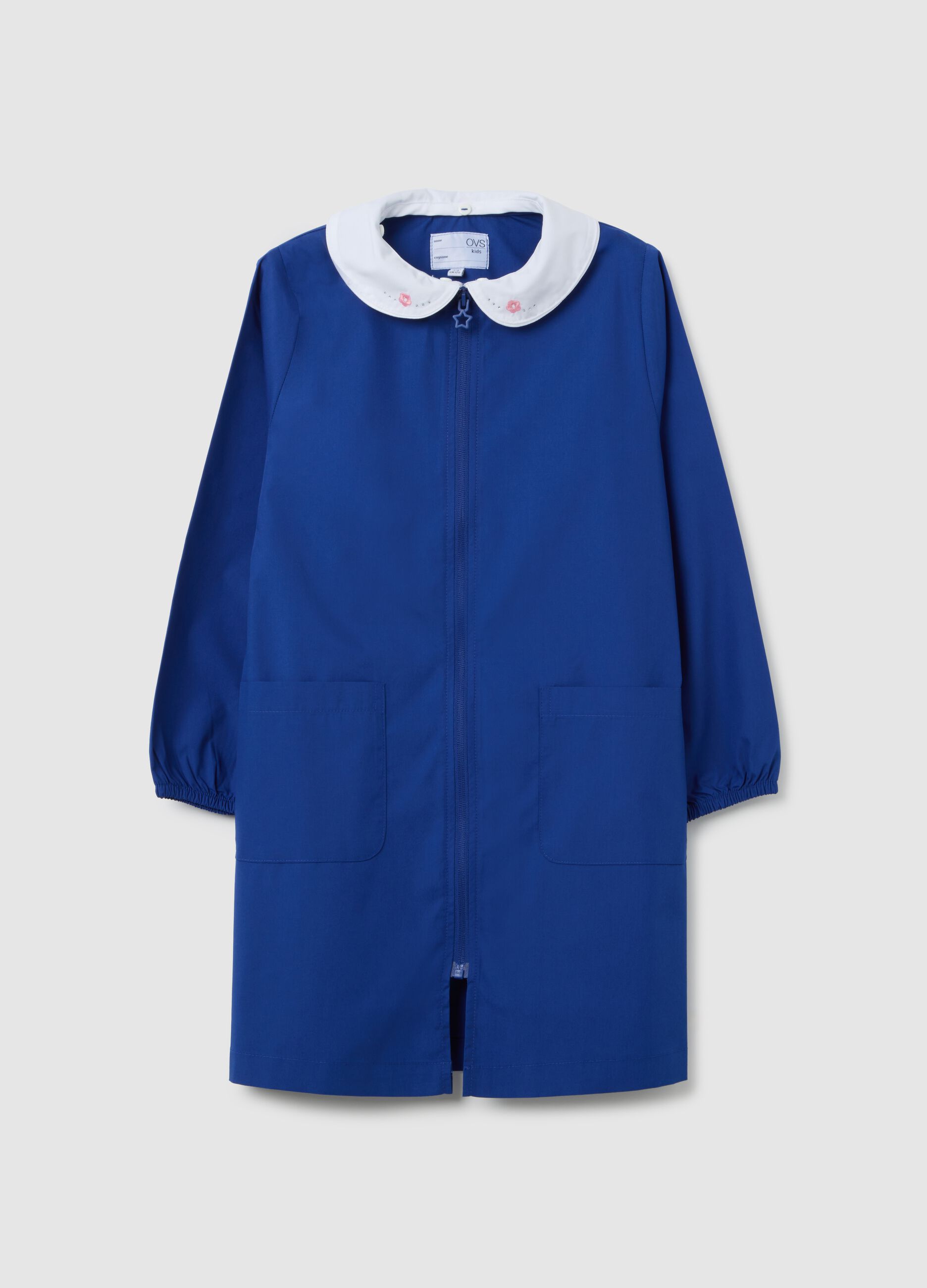 Grembiule scolastico da bambina in misto cotone blu con zip