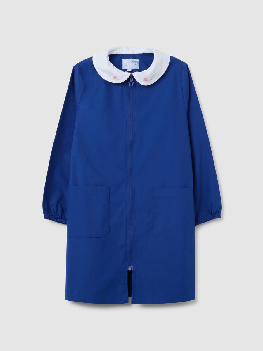 Girls' blue cotton blend school apron with zip_0