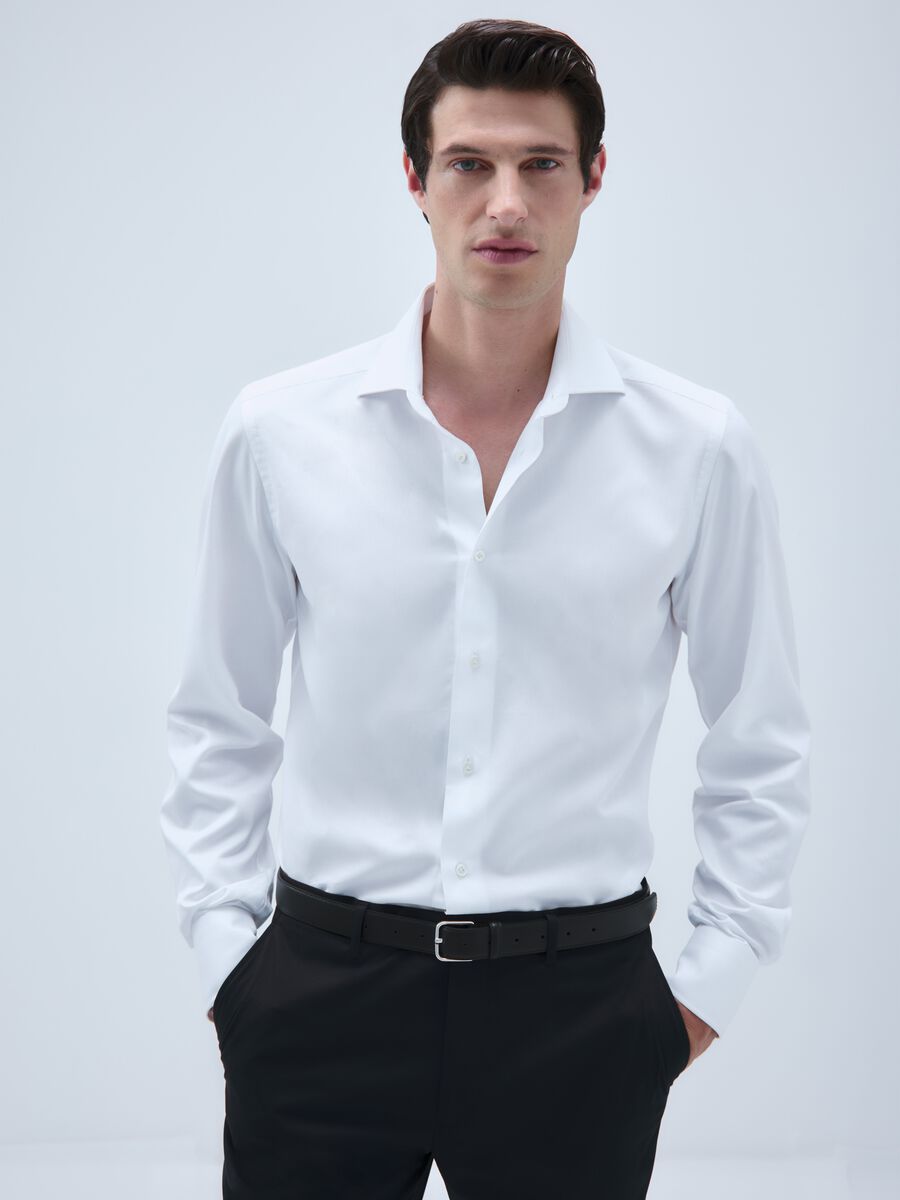 Men's white slim fit pure cotton shirt, easy iron_0