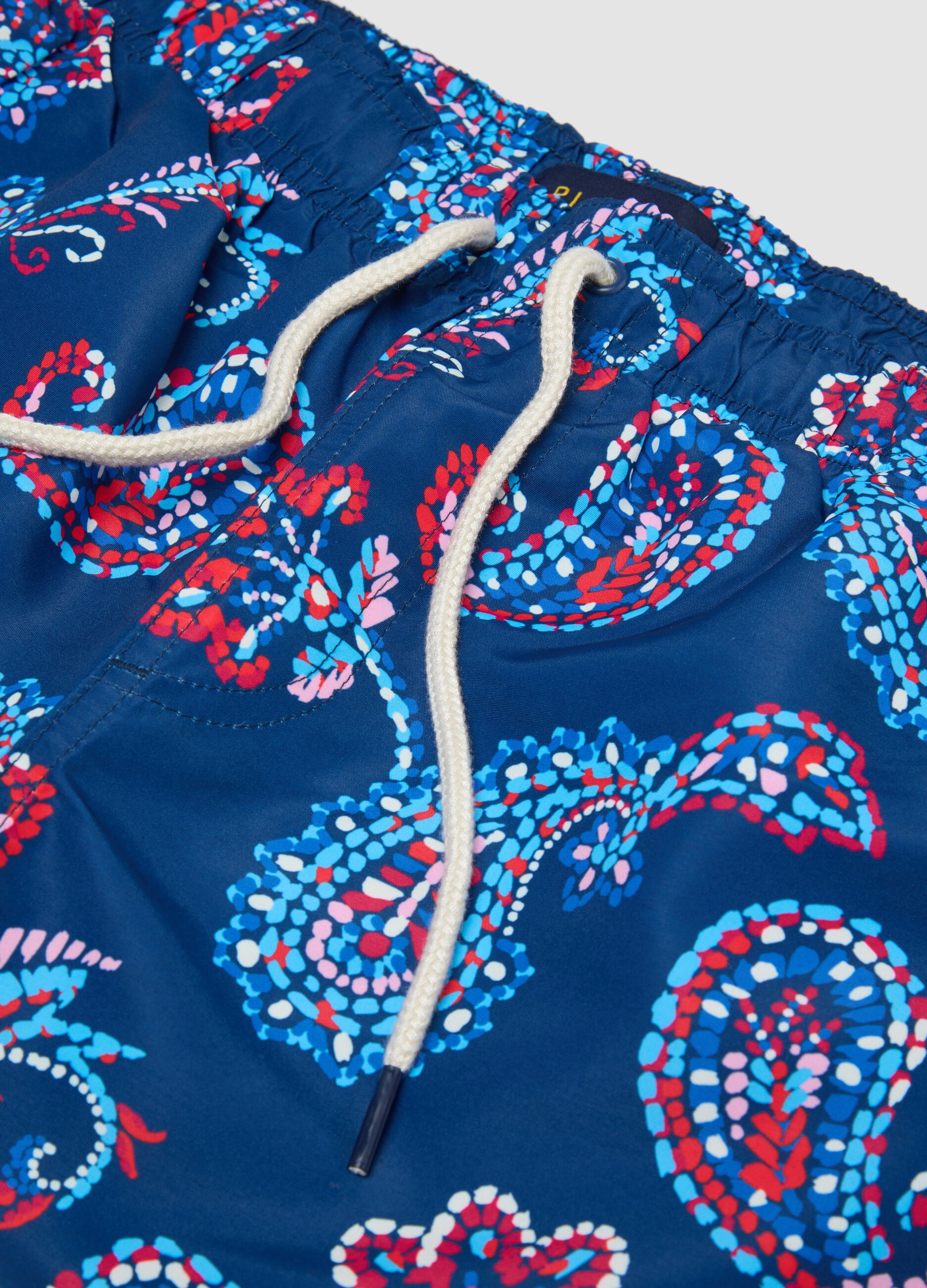 Blue paisley-print swim shorts