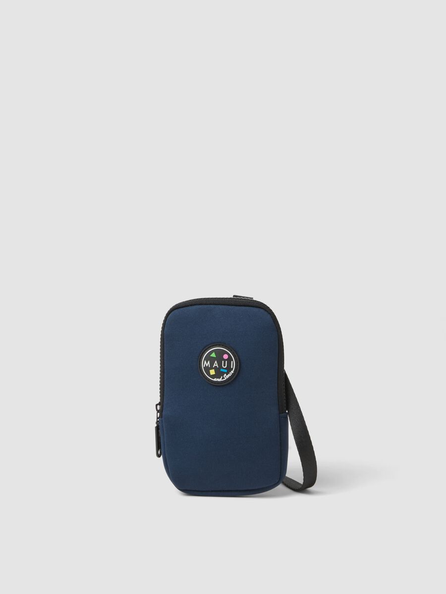 Porta cellulare blu con zip e tracolla regolabile_0